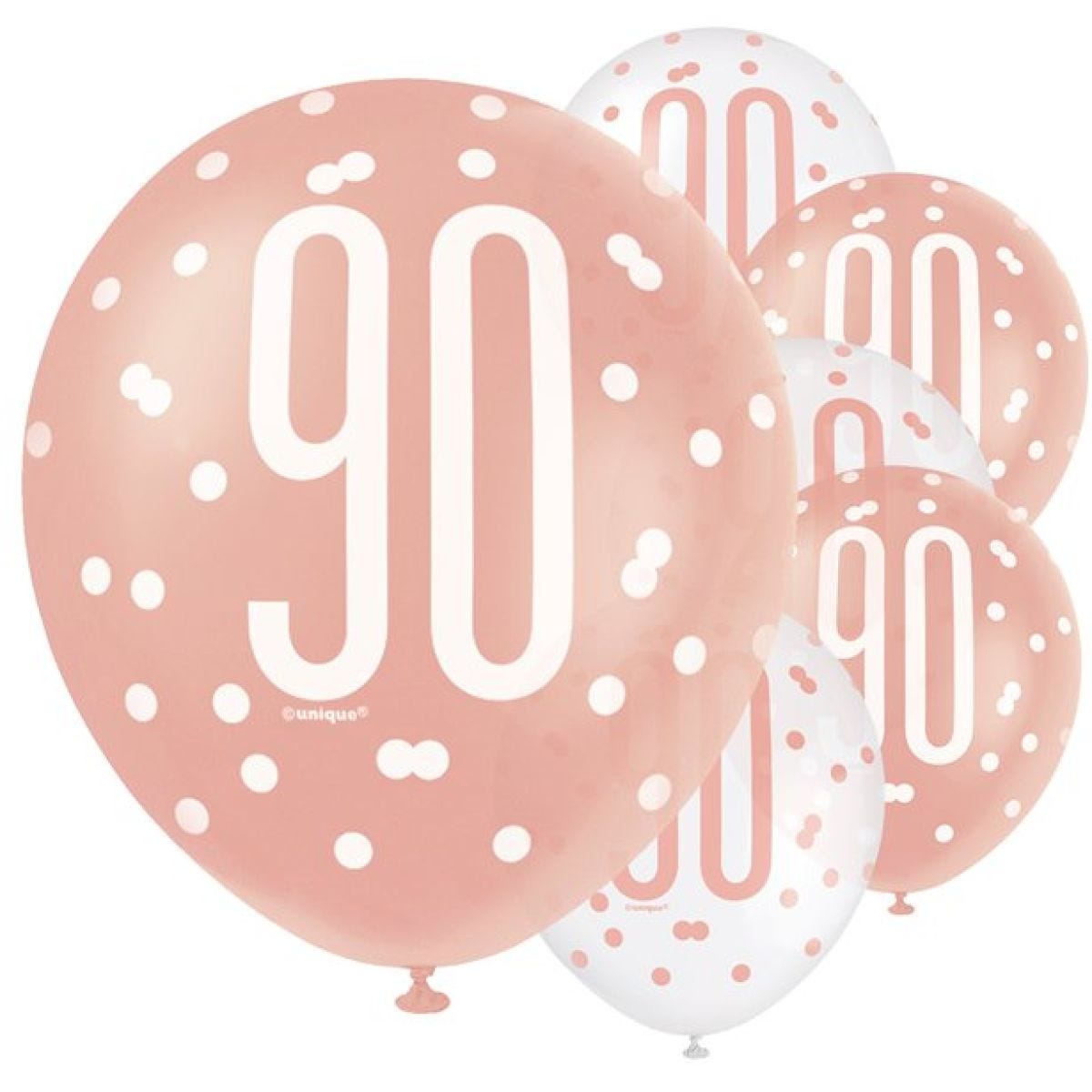 Rose Gold Glitz 90th Birthday Balloons - 12" Latex