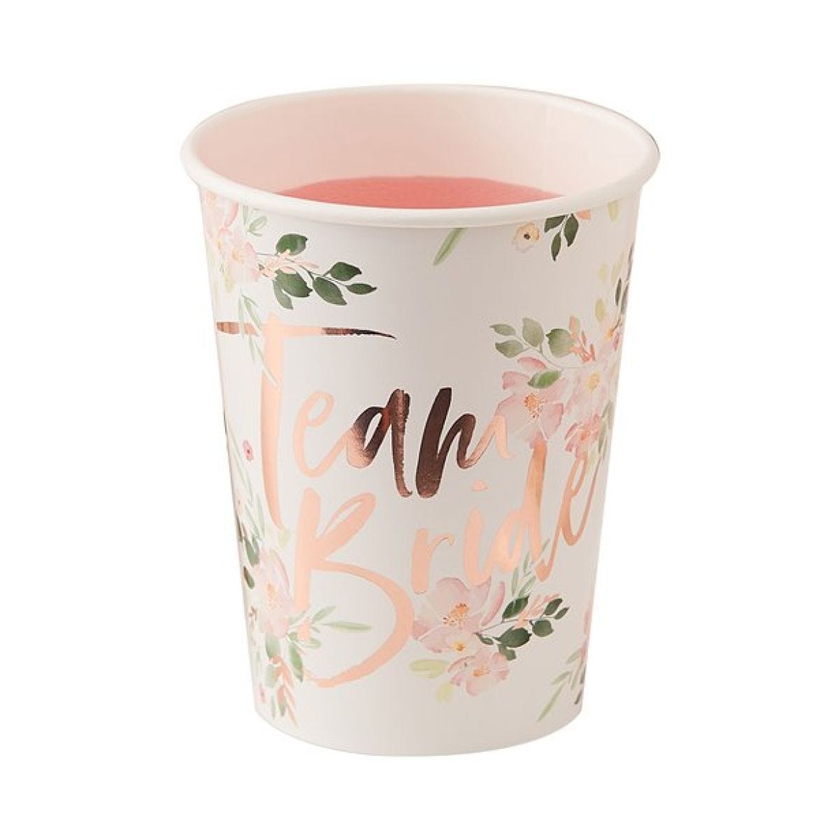 Floral Hen Party &apos;Team Bride&apos; Paper Cups - 255ml (8pk)