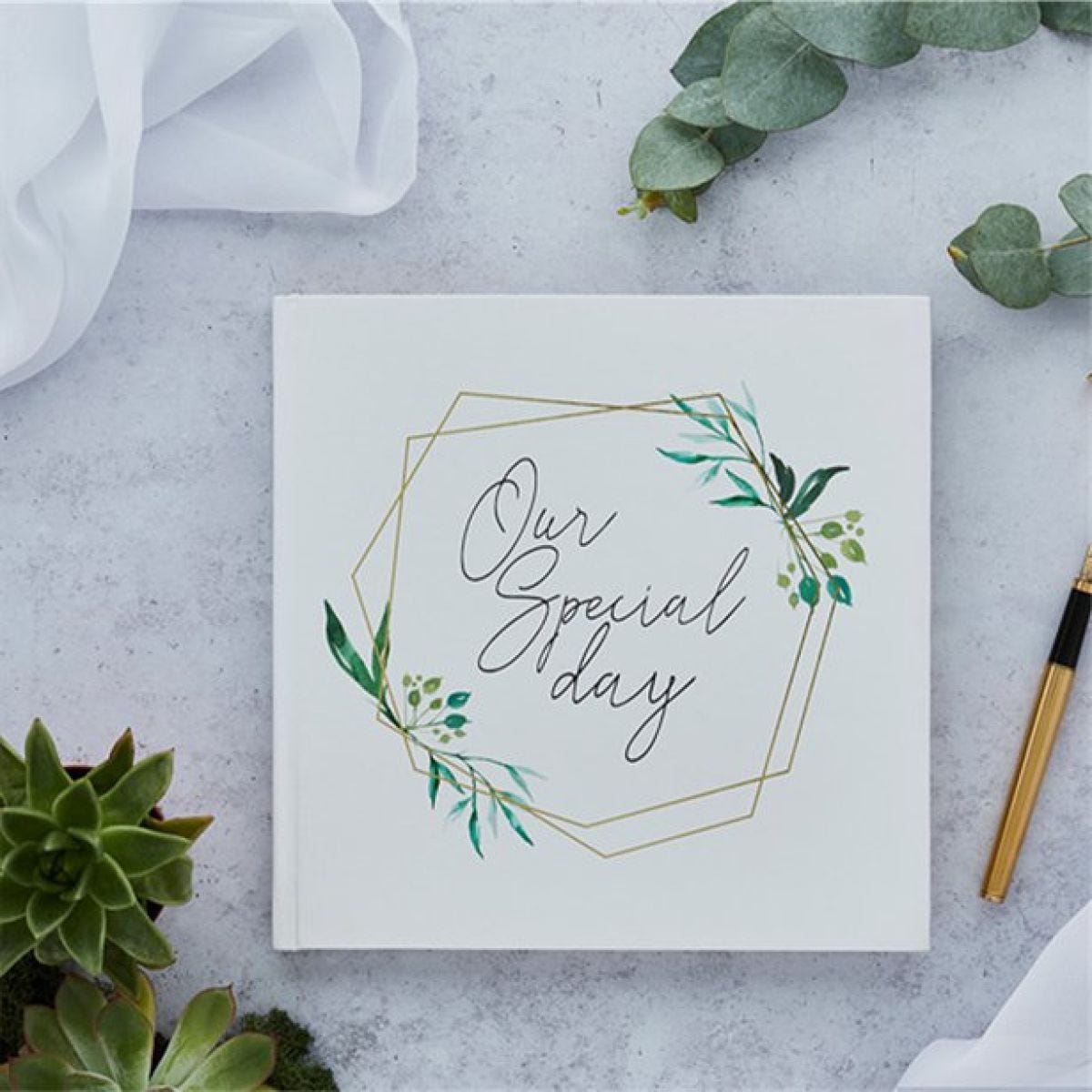 Geometric Greenery Wedding Guest Book