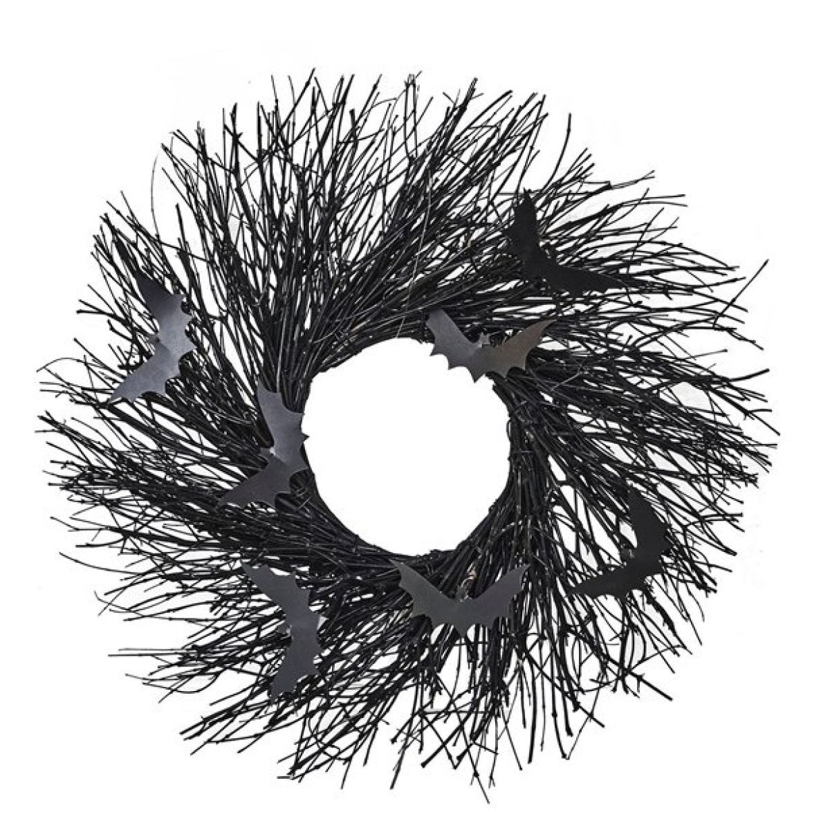 Black Twig Wreath with Bats