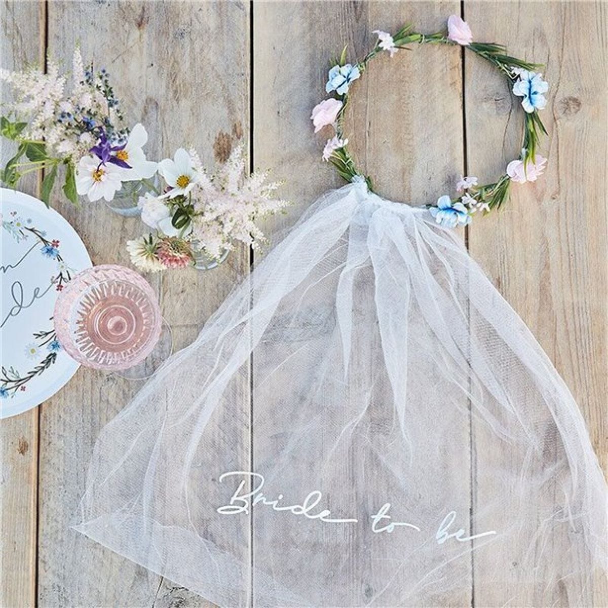 Bride To Be Veil With Floral Crown