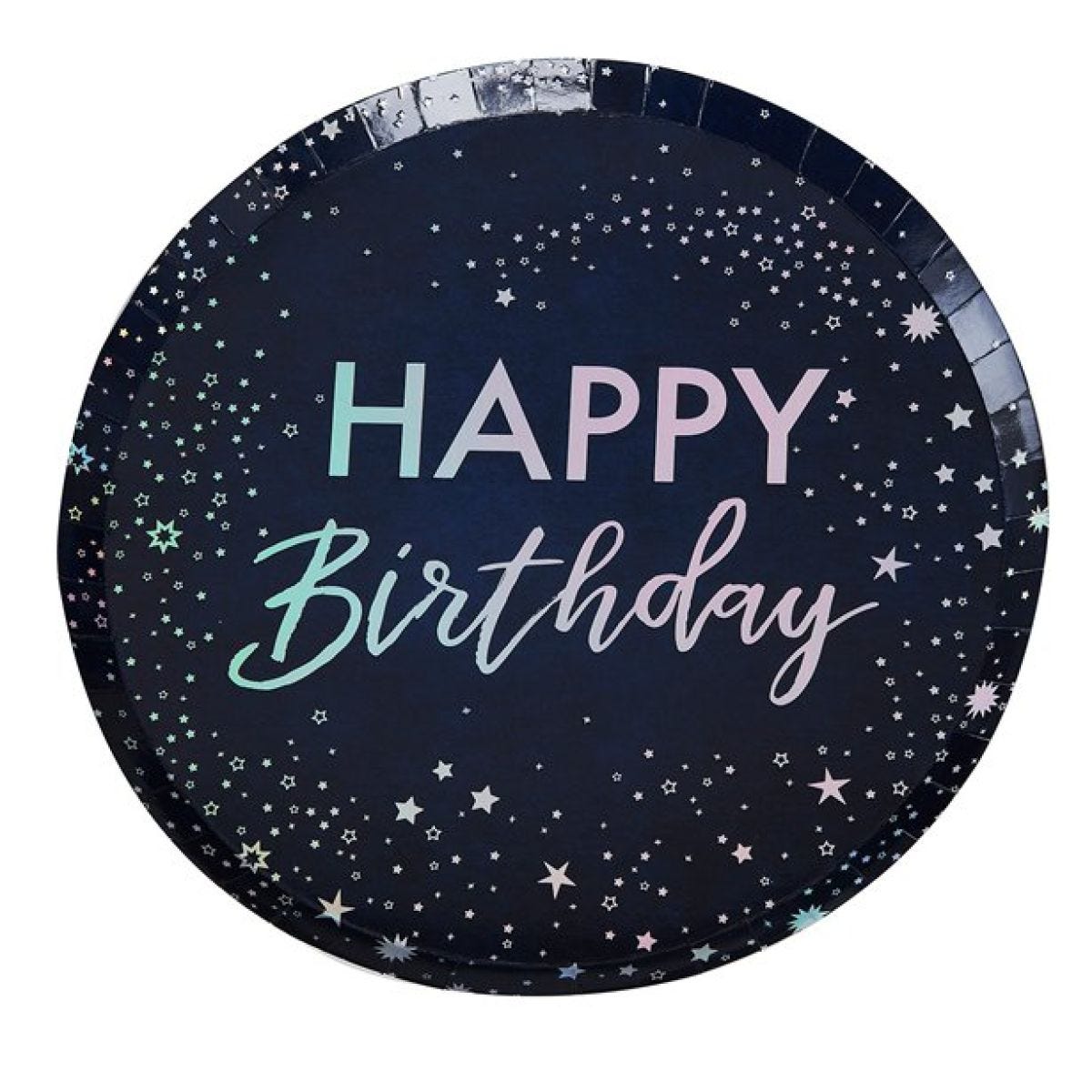 Iridescent Foiled &apos;Happy Birthday&apos; Paper Plates - 24.5cm (8pk)