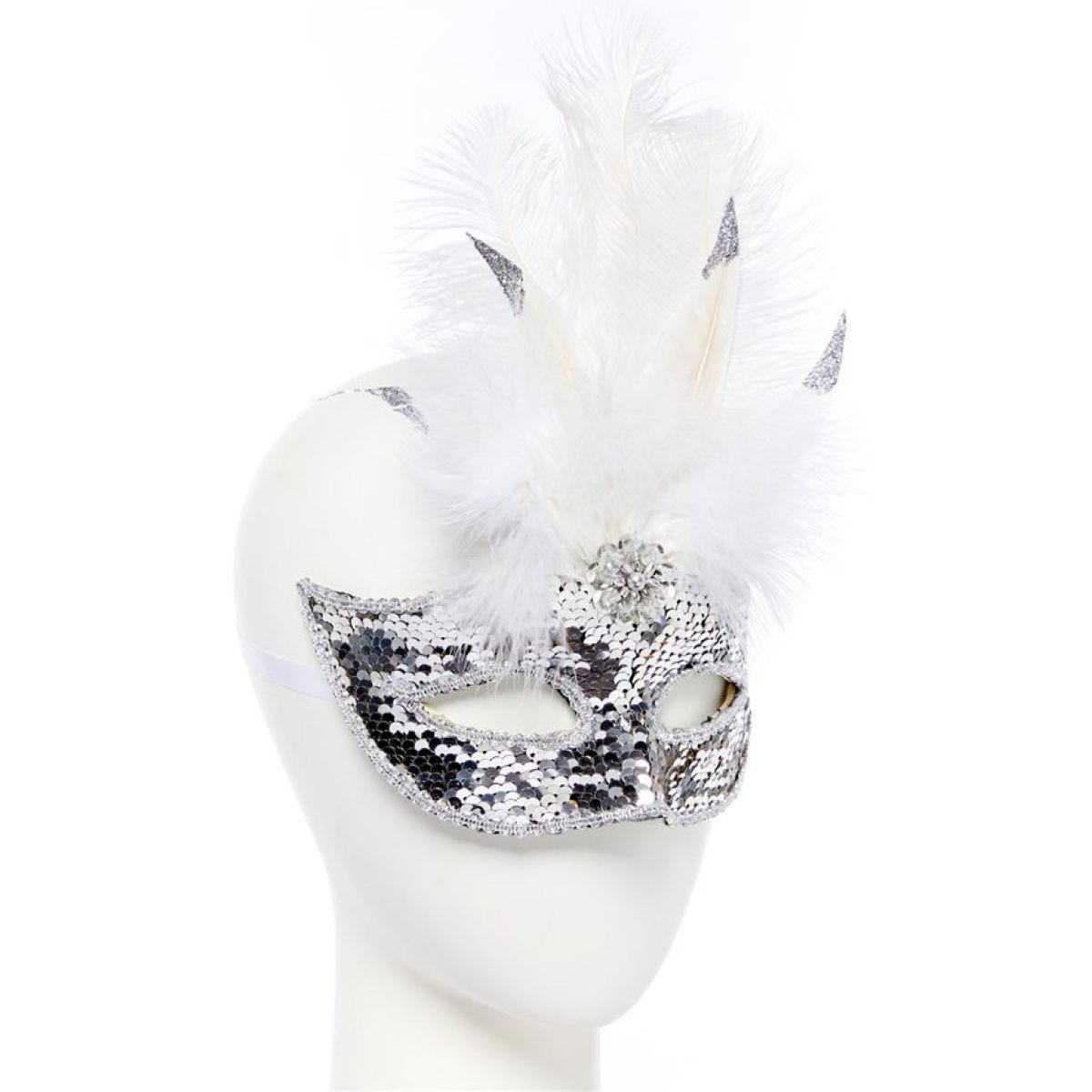 Silver Masquerade Mask with Sequins