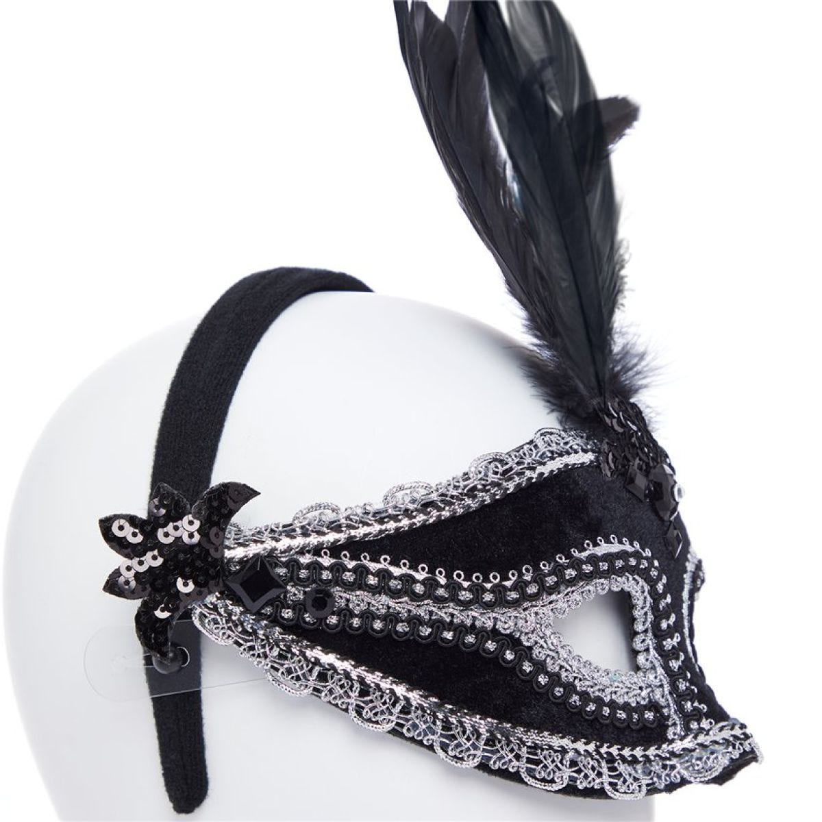 Black Velvet Masquerade Mask with Feathers