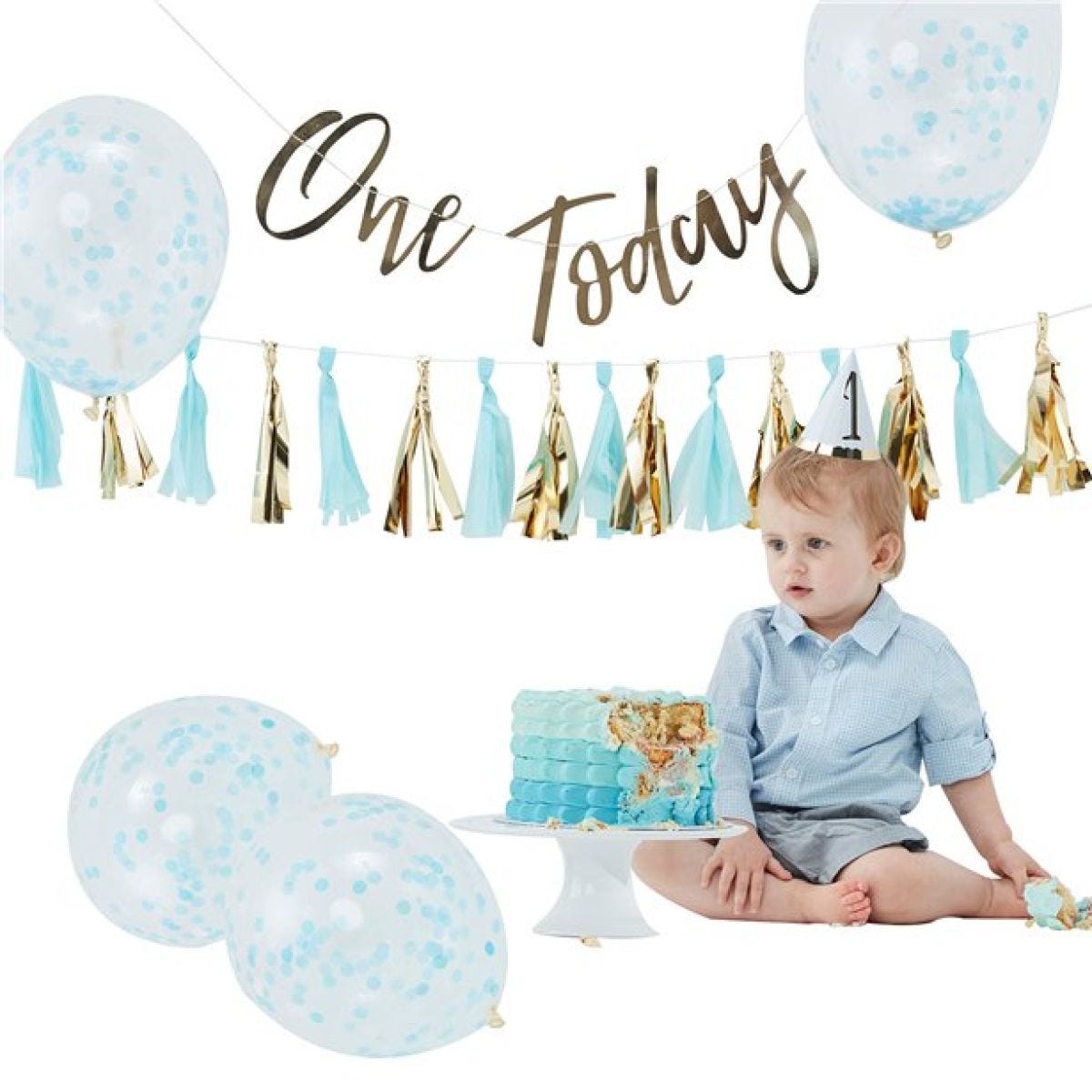 Pick & Mix Pastel Blue 1st Birthday Cake Smash Kit