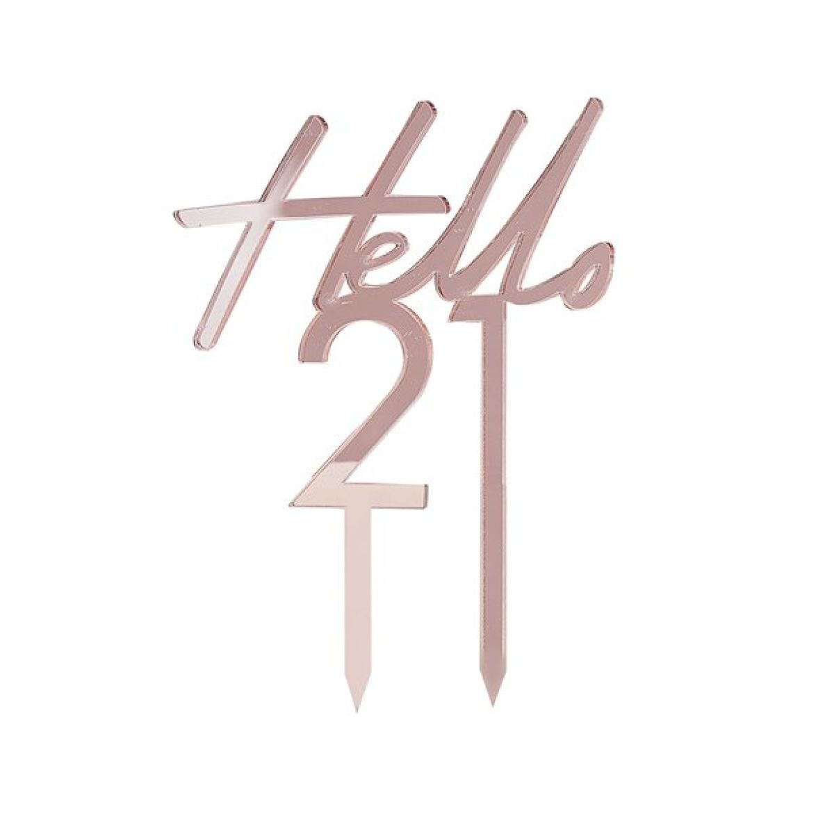 Mix It Up Hello 21 Rose Gold Cake Topper - 13cm x 10cm