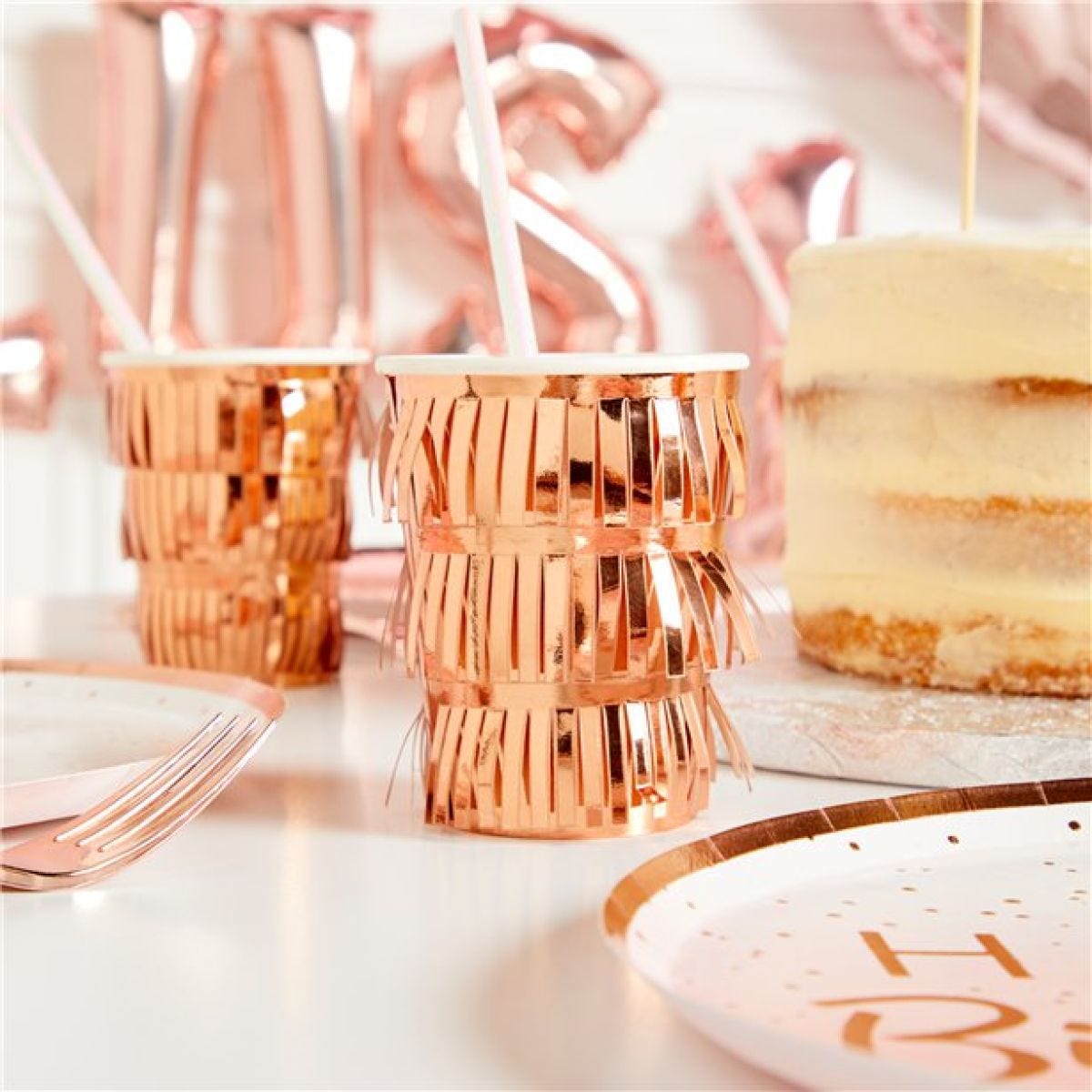 Mix It Up Rose Gold Fringe Paper Cups - 255ml (8pk)