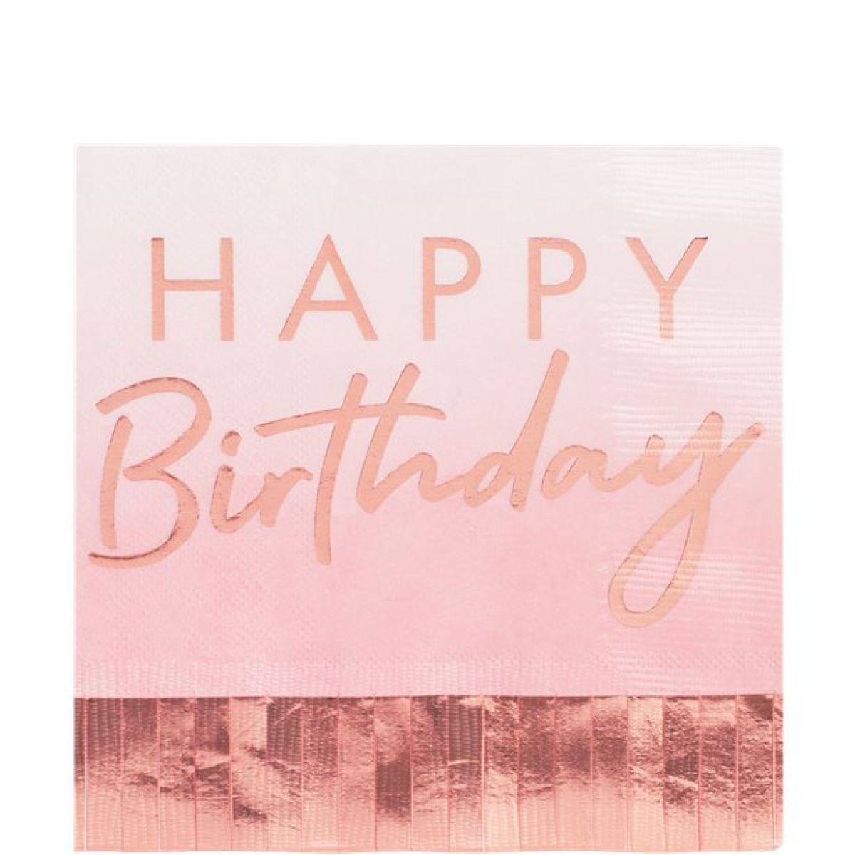Mix It Up Happy Birthday Rose Gold Fringe Paper Napkins - 33cm (16pk)