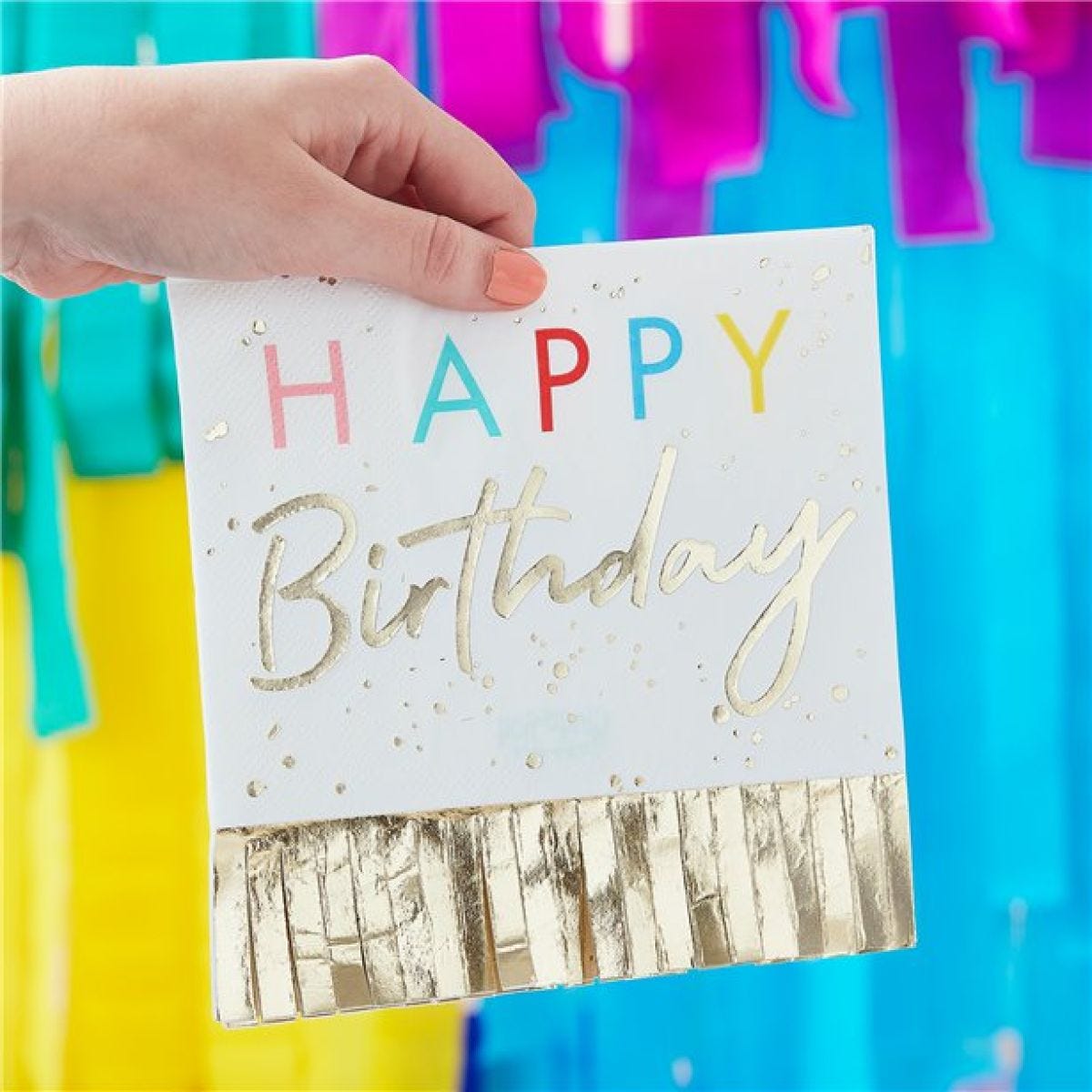 Mix It Up Happy Birthday Gold Fringe Paper Napkins - 33cm (16pk)