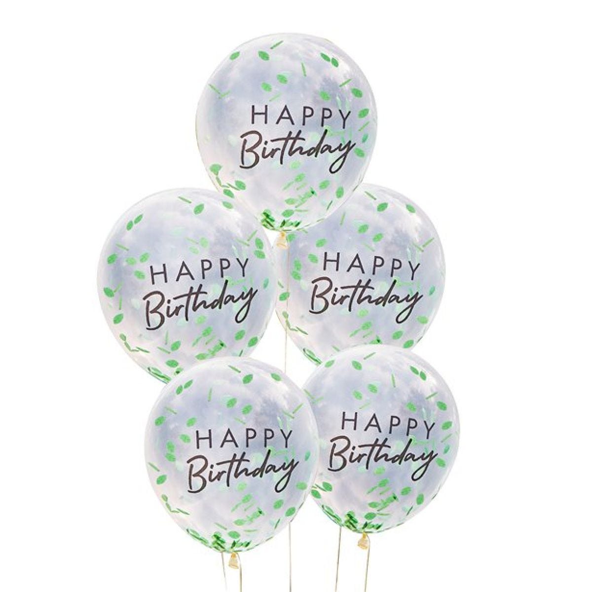 Happy Birthday Leaf Confetti Latex Balloons - 12" (5pk)