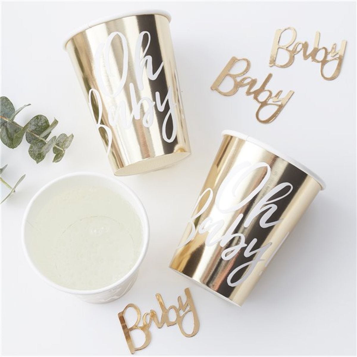 Oh Baby&apos; Gold Foiled Paper Cups - 255ml (8pk)