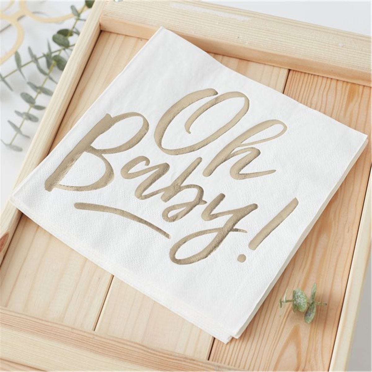 Oh Baby!&apos; Gold Foiled Paper Napkins - 33cm (16pk)