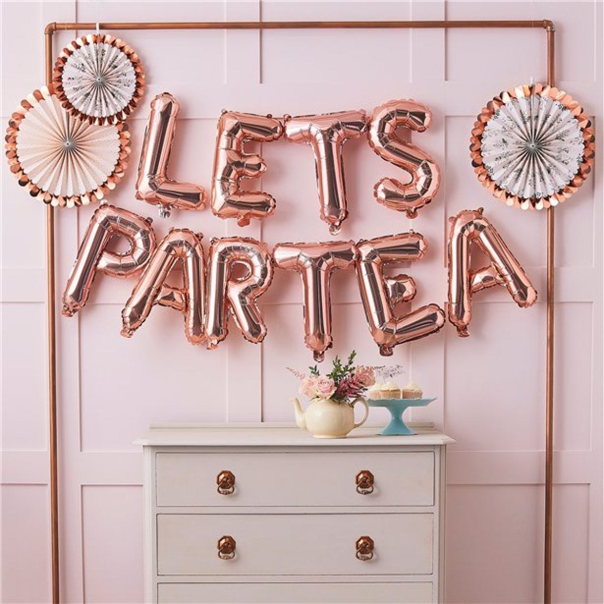 Rose Gold &apos;LETS PARTEA&apos; Balloon Bunting