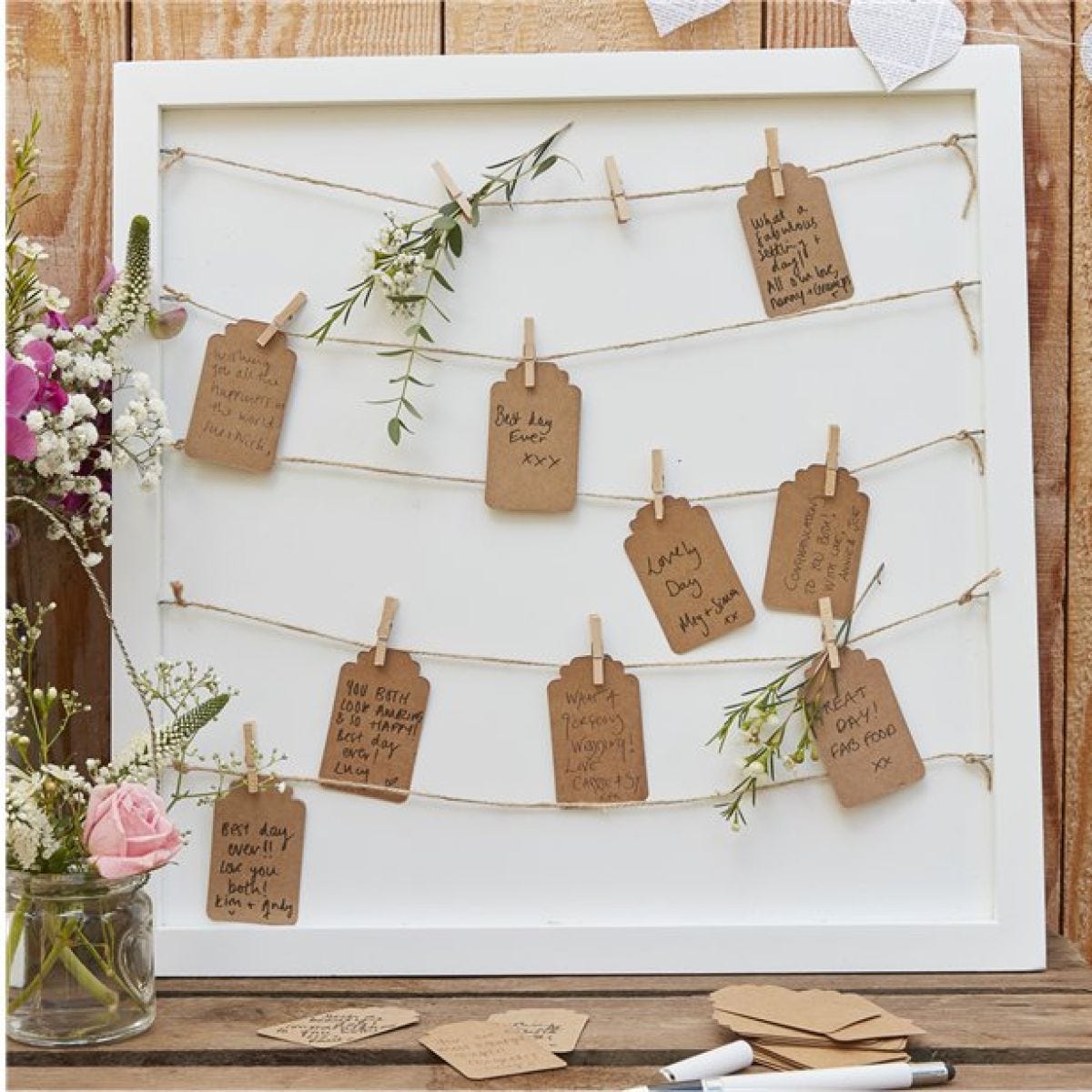 Rustic Country Peg & String Framed Guestbook