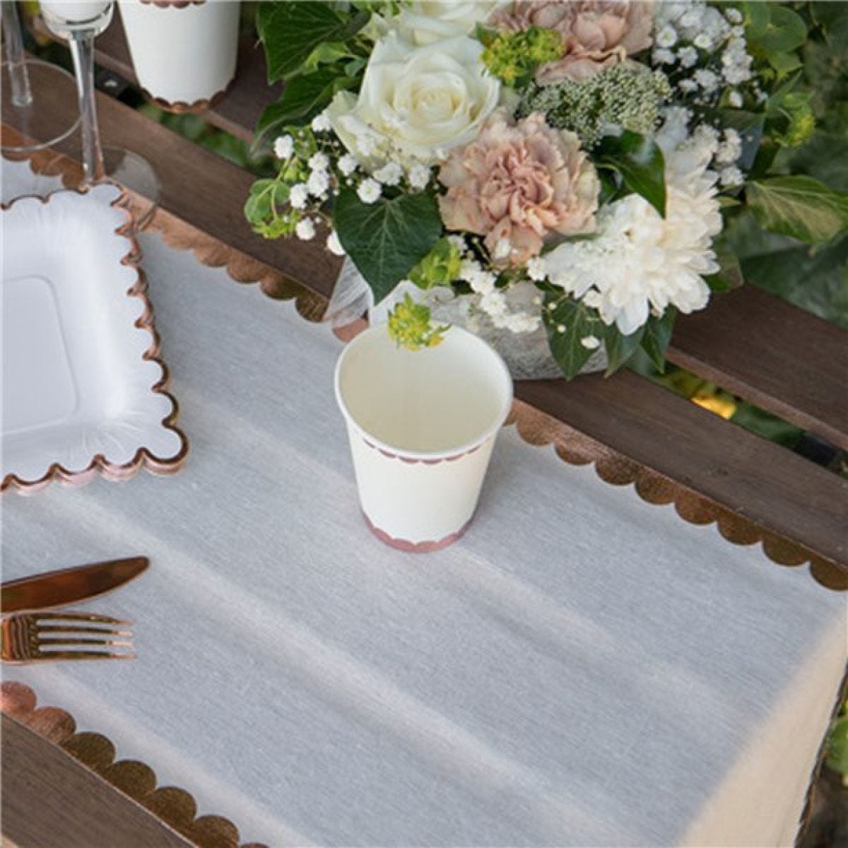 Scalloped Rose Gold Linen Table Runner - 3m