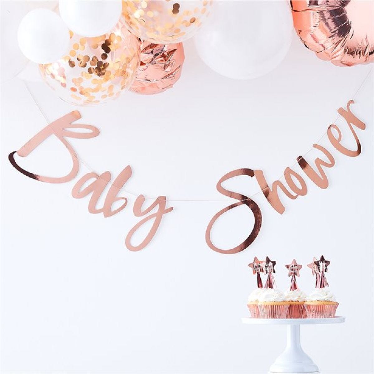 Twinkle Twinkle &apos;Baby Shower&apos; Rose Gold Paper Banner - 1.5m