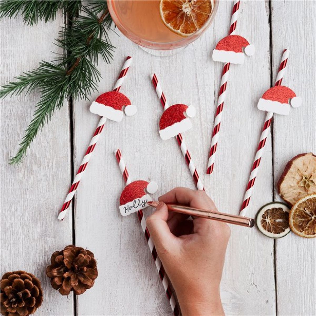 Santa Hat Red & White Stripe Paper Straws (20pk)