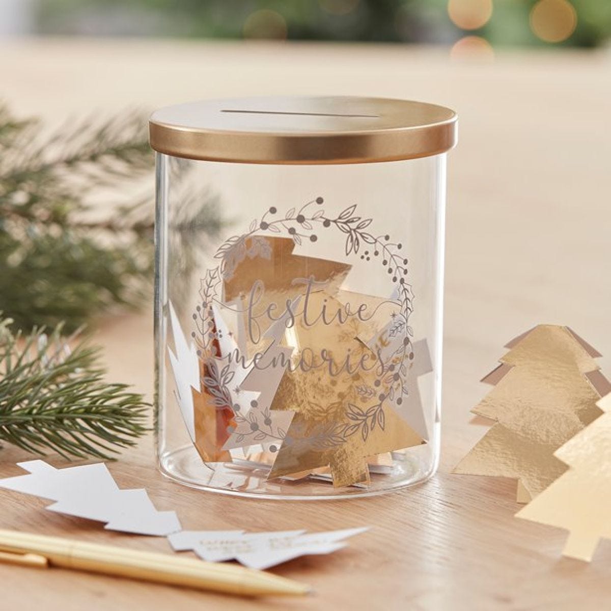 Festive Memories Glass Jar with Gold Tree Notelets