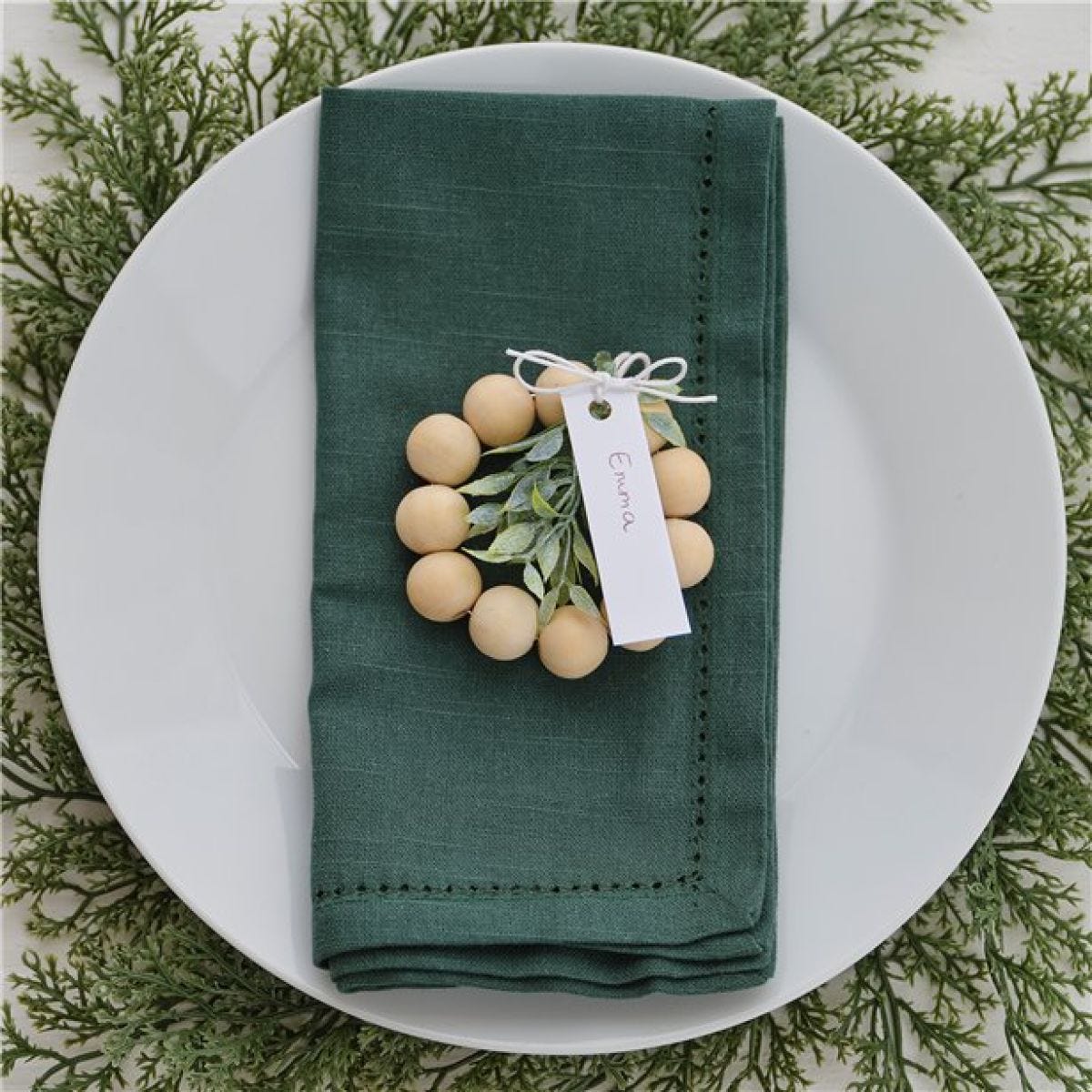 Wooden Bead Place Card Holder with Foliage (6pk)