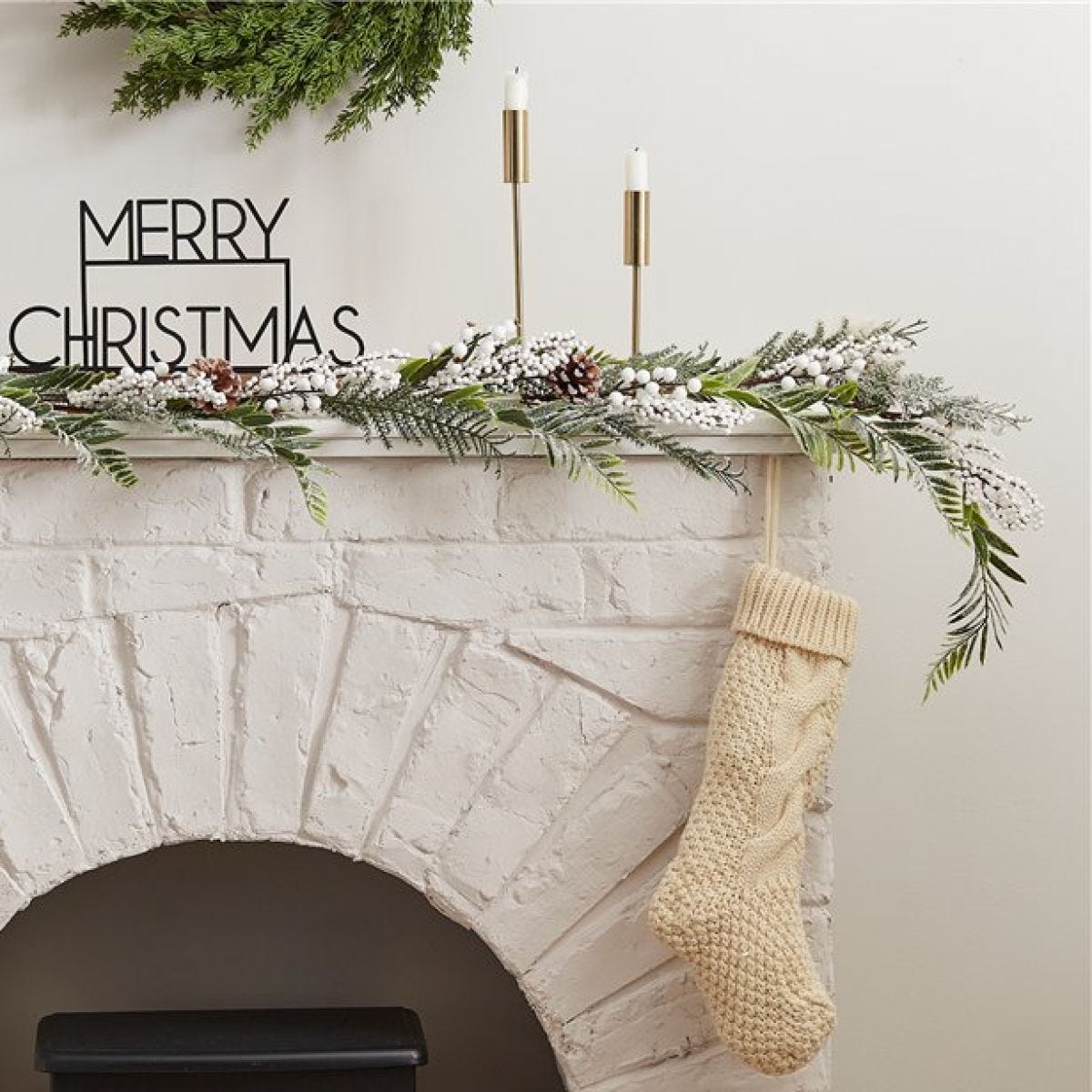 Snowy Evergreen Foliage Garland with White Berries - 1.9m