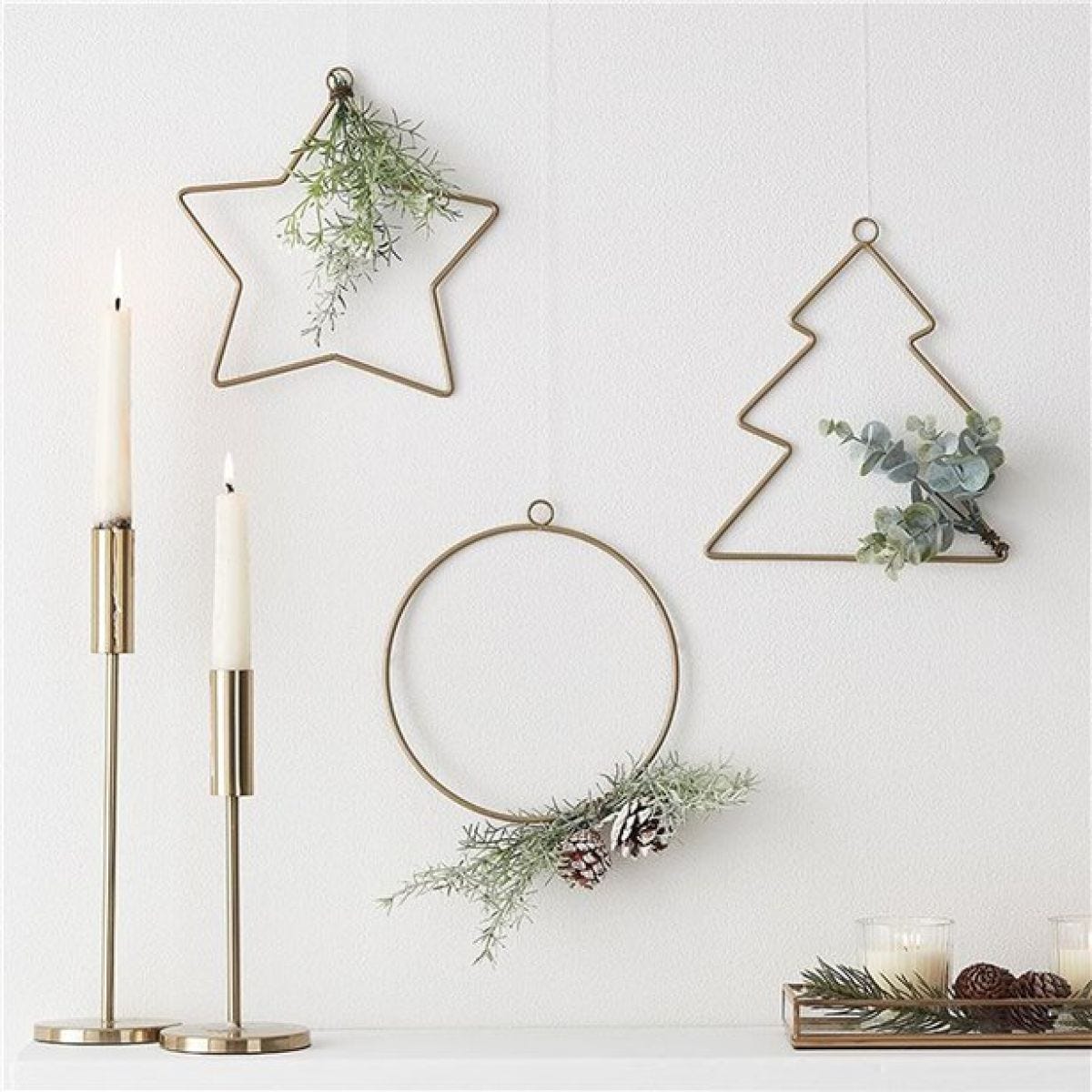 Gold Wire Tree, Star & Circle Hanging Decorations (3pk)