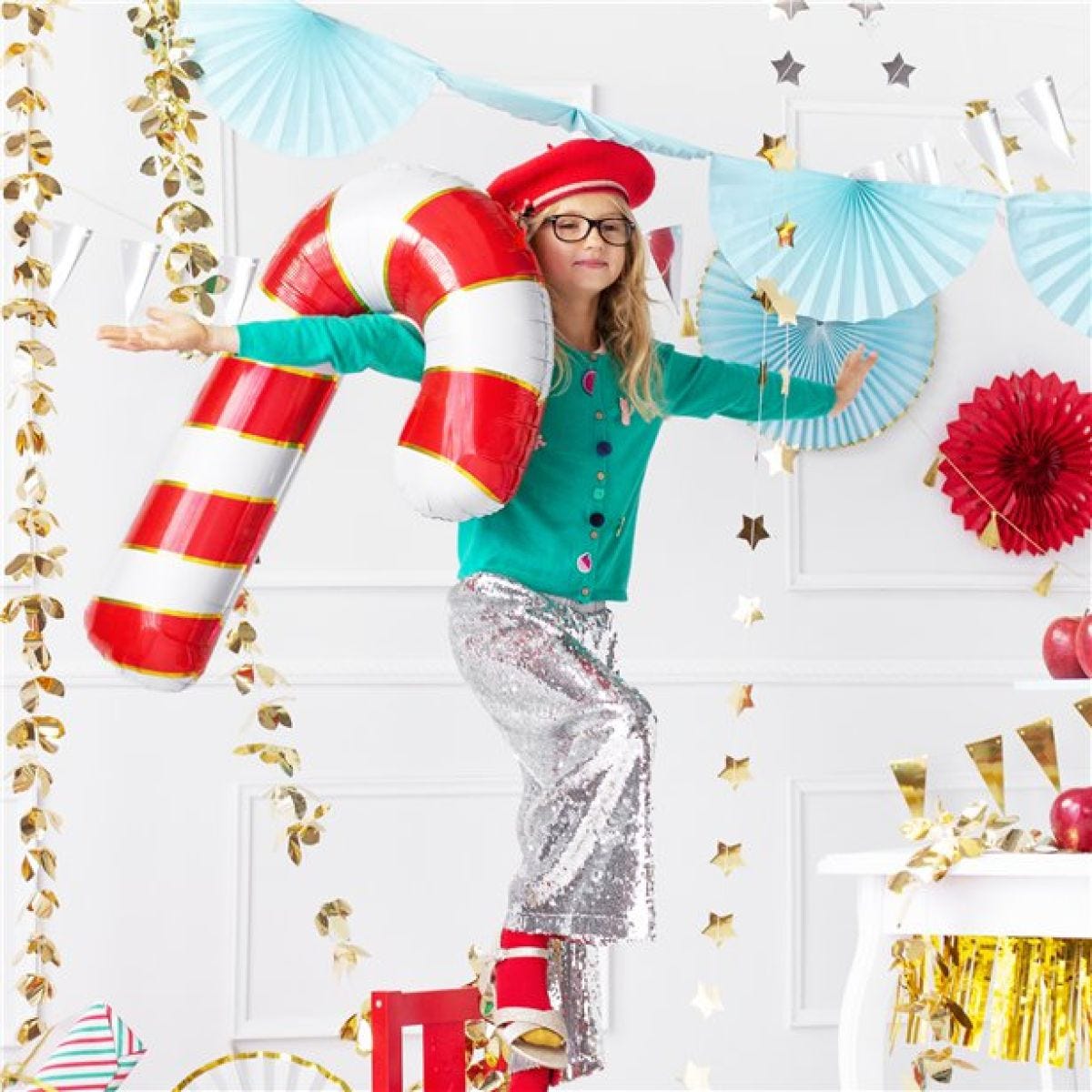 Red Candy Cane Balloon - 32" Foil