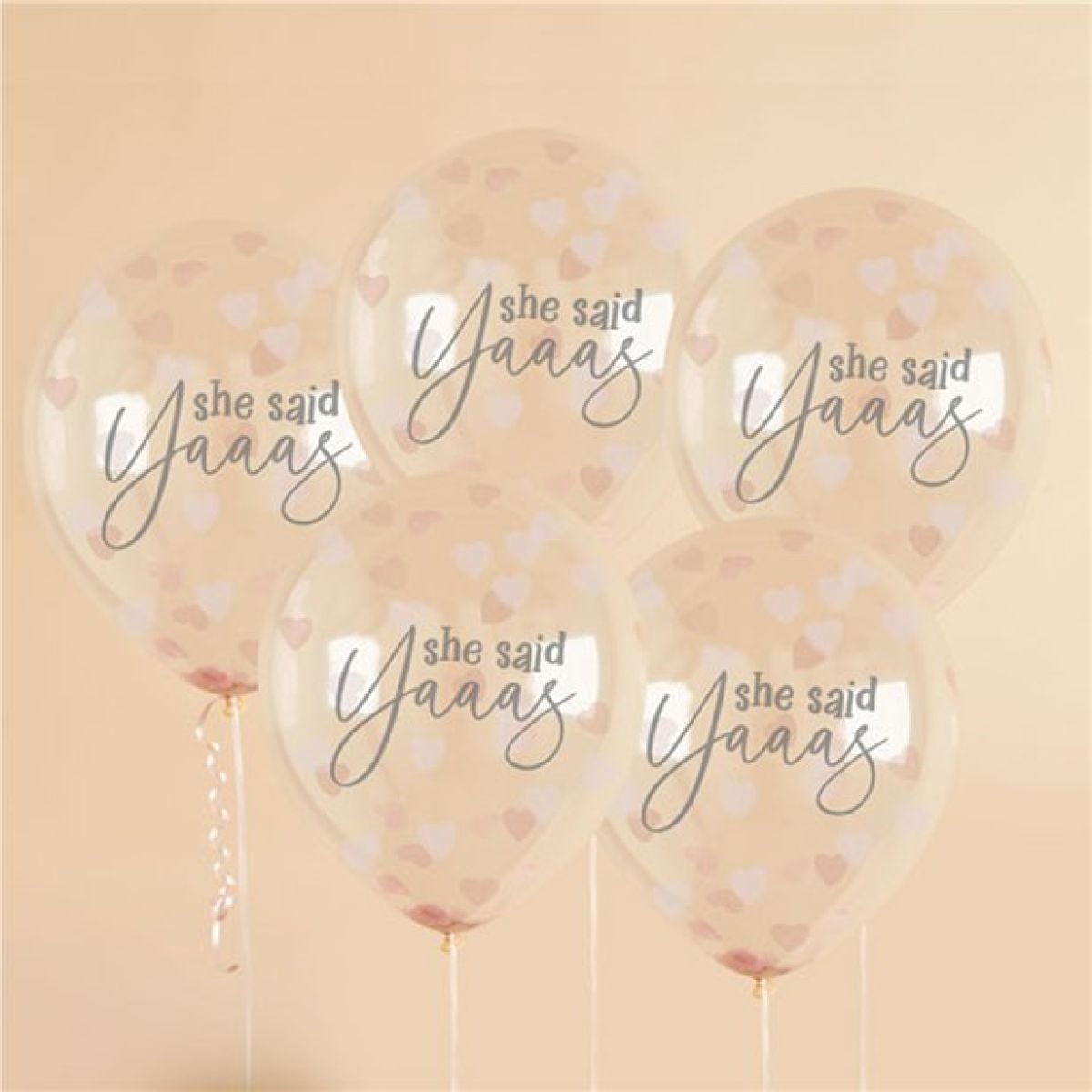 She Said Yaaas Rose Gold Heart Confetti Latex Balloons - 12" (5pk)