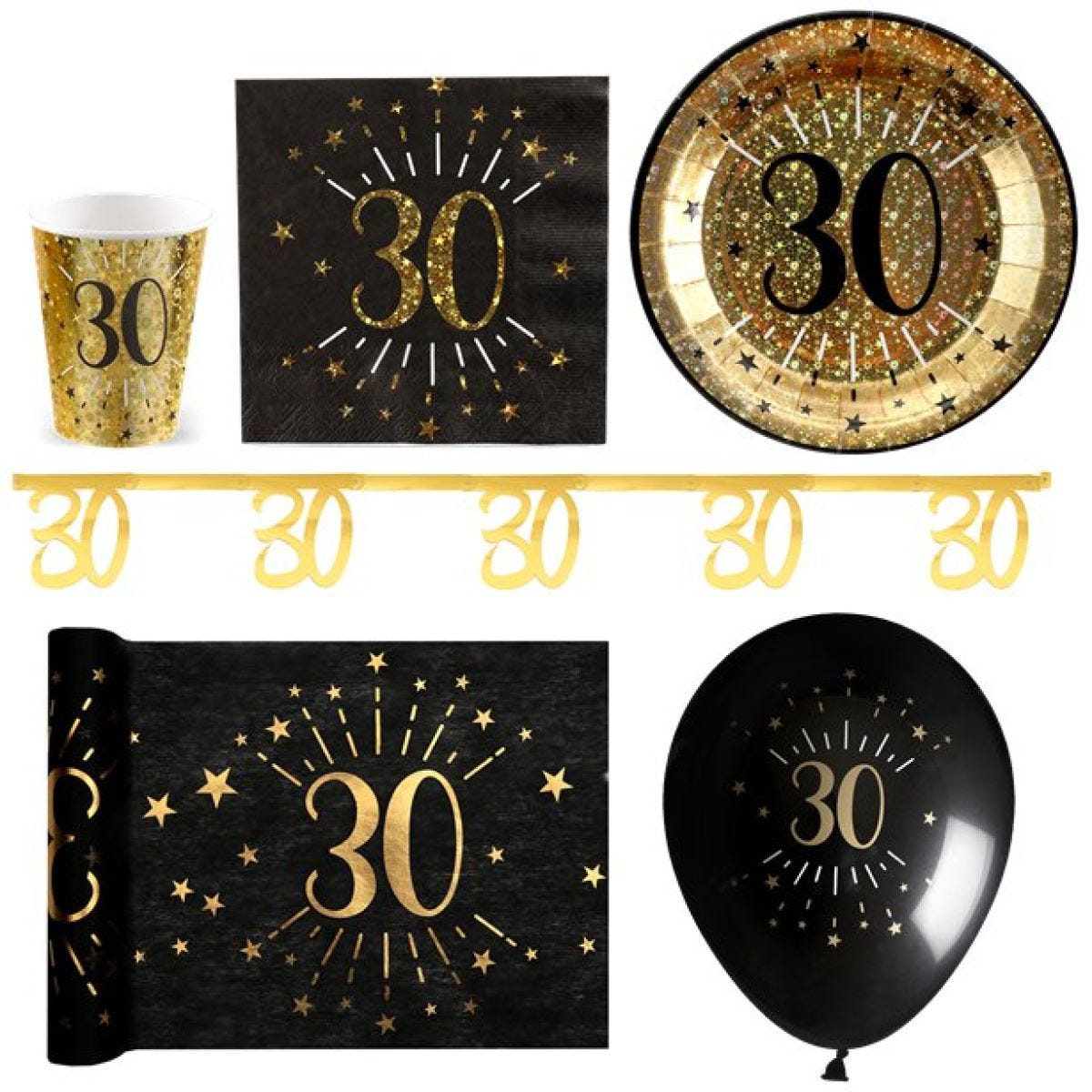 Sparkling Gold 30th Birthday Party Pack For 30 - Deluxe