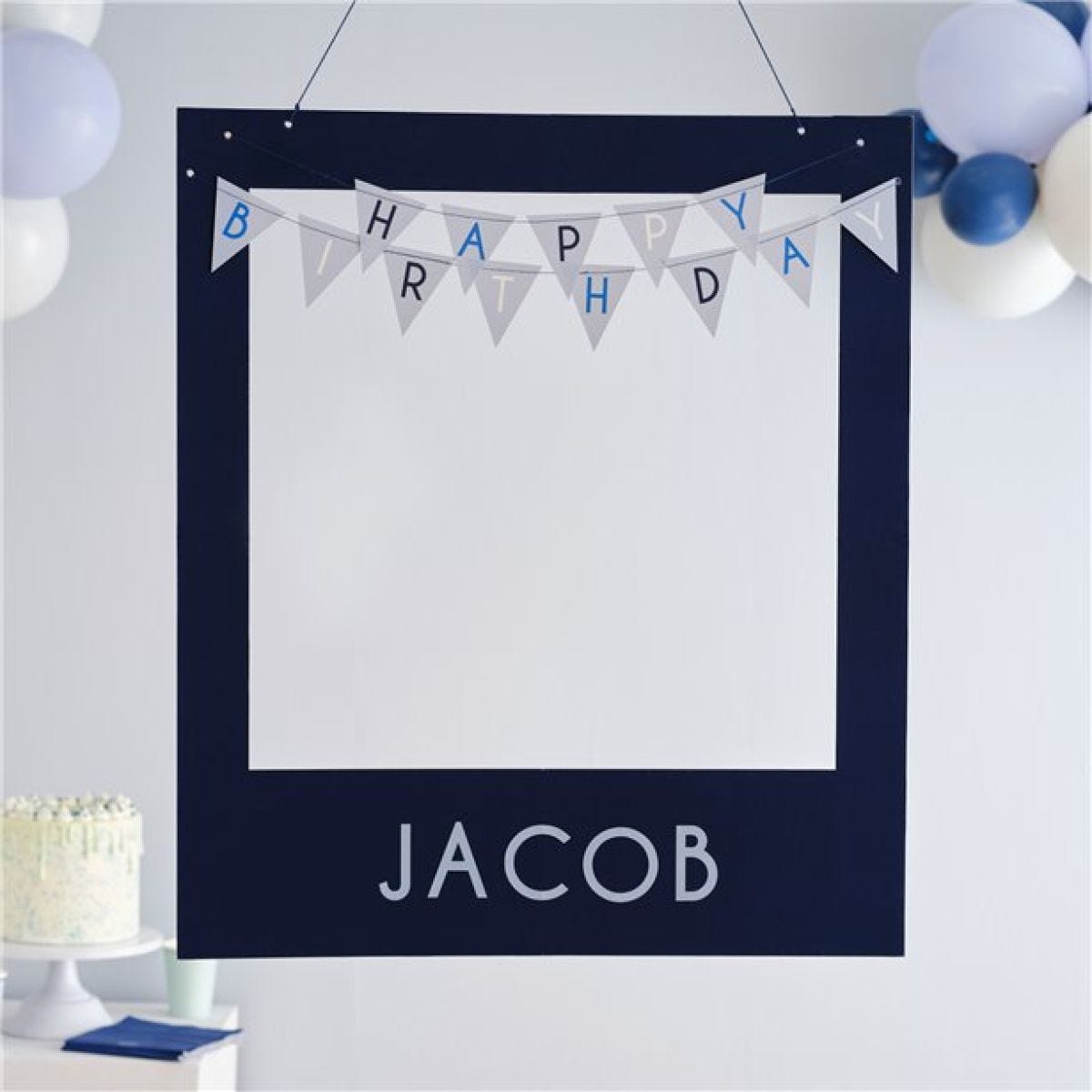 Blue Happy Birthday Personalisable Photobooth Frame