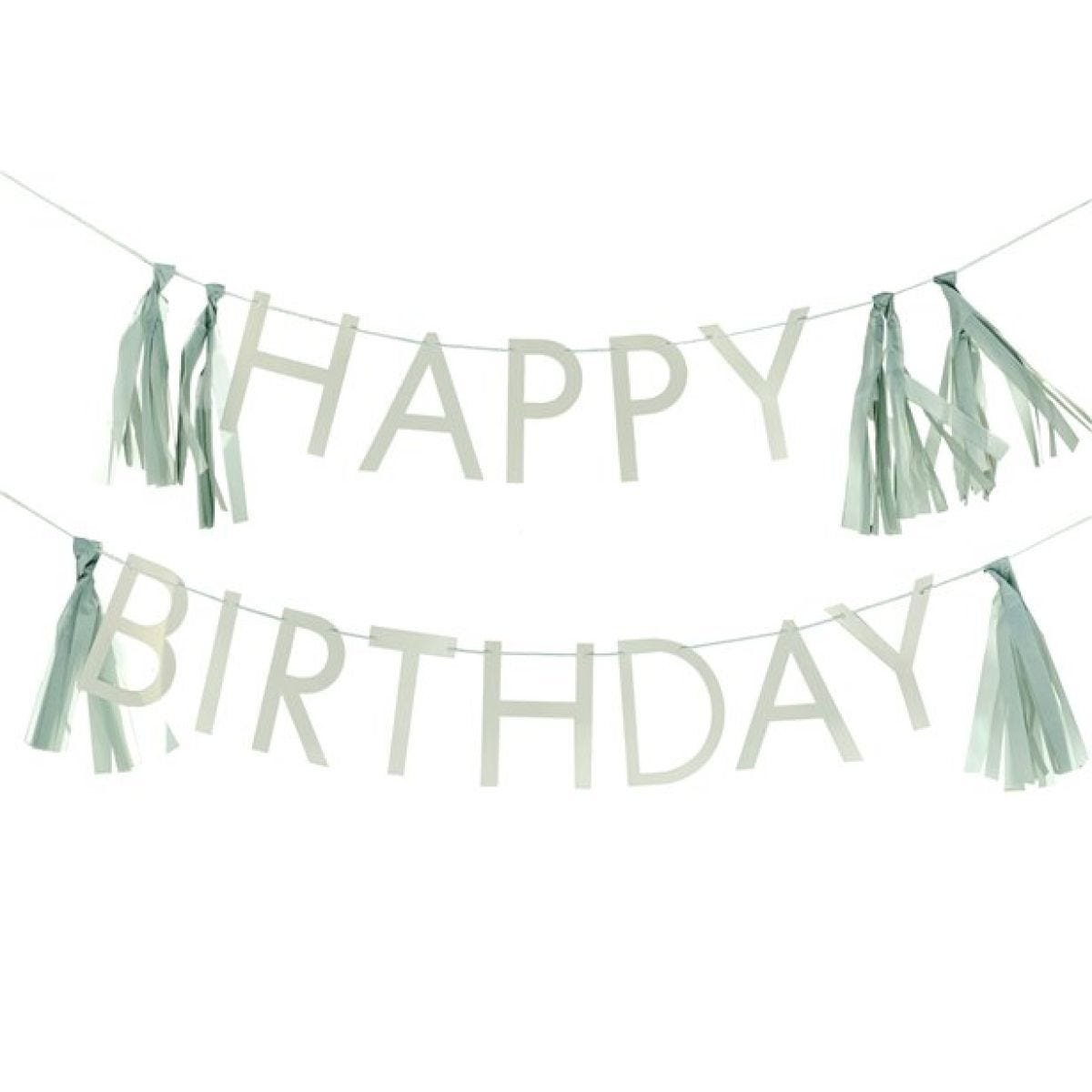 Eco Sage Green &apos;Happy Birthday&apos; Letter Banner With Tassels - 1.5m