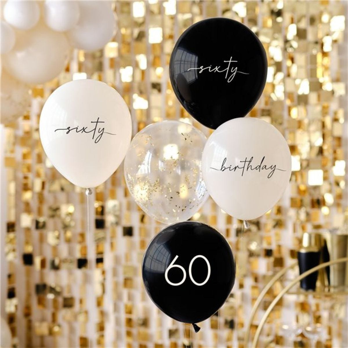 Champagne Noir 60th Birthday Latex Balloon Bouquet