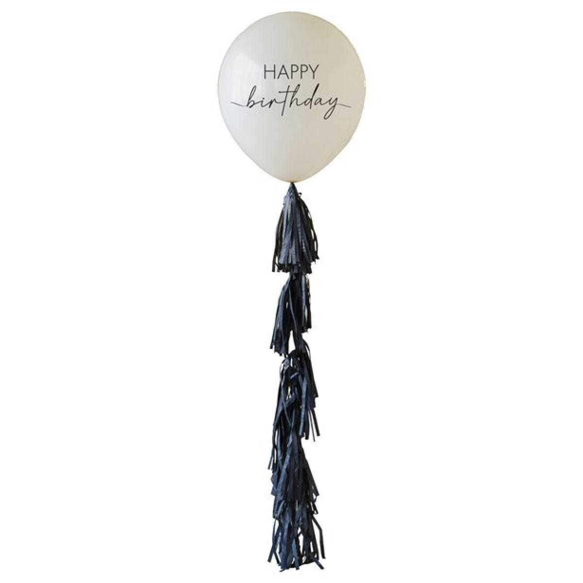 Nude and Black Happy Birthday Latex Balloon With Tail