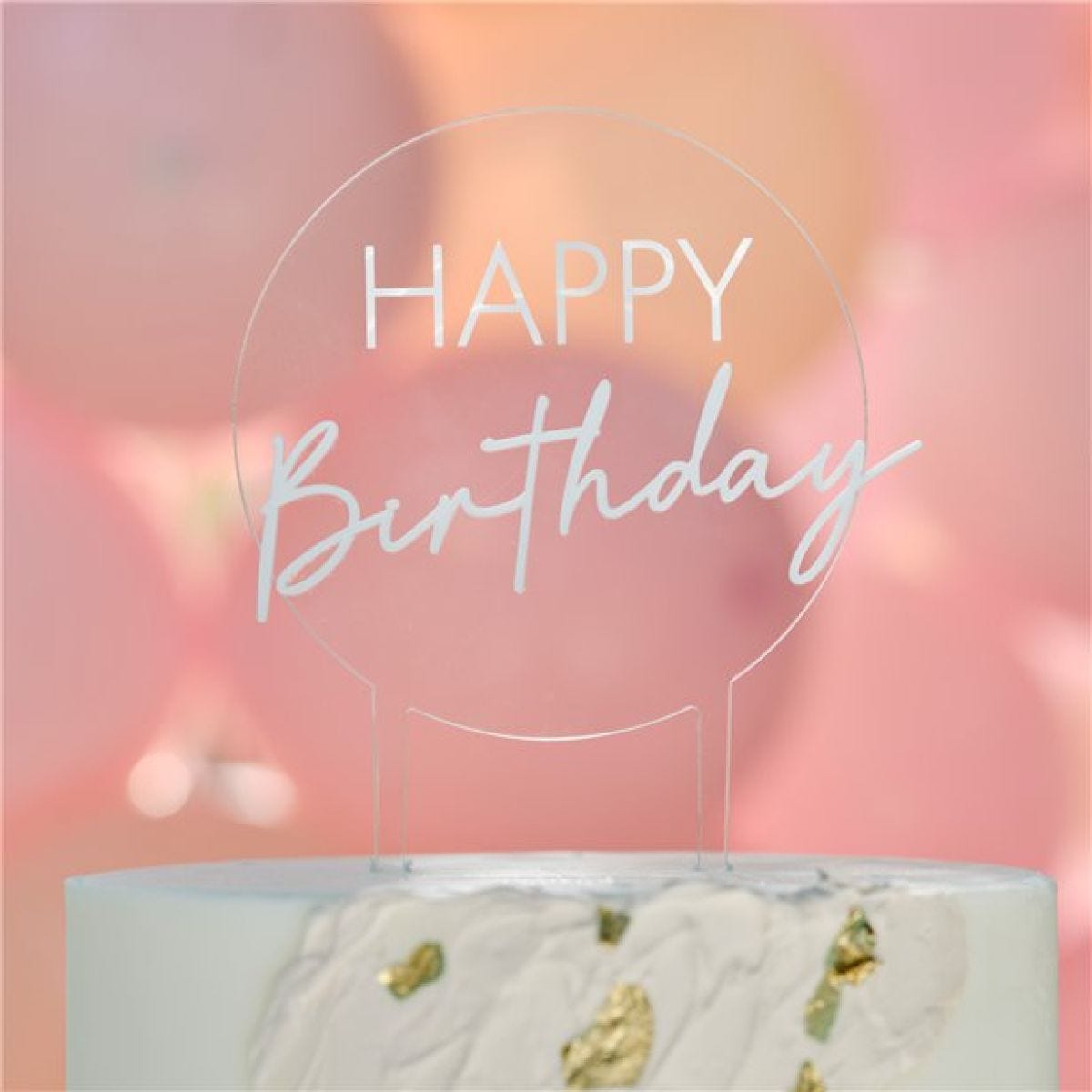 Clear & White &apos;Happy  Birthday&apos; Cake Topper