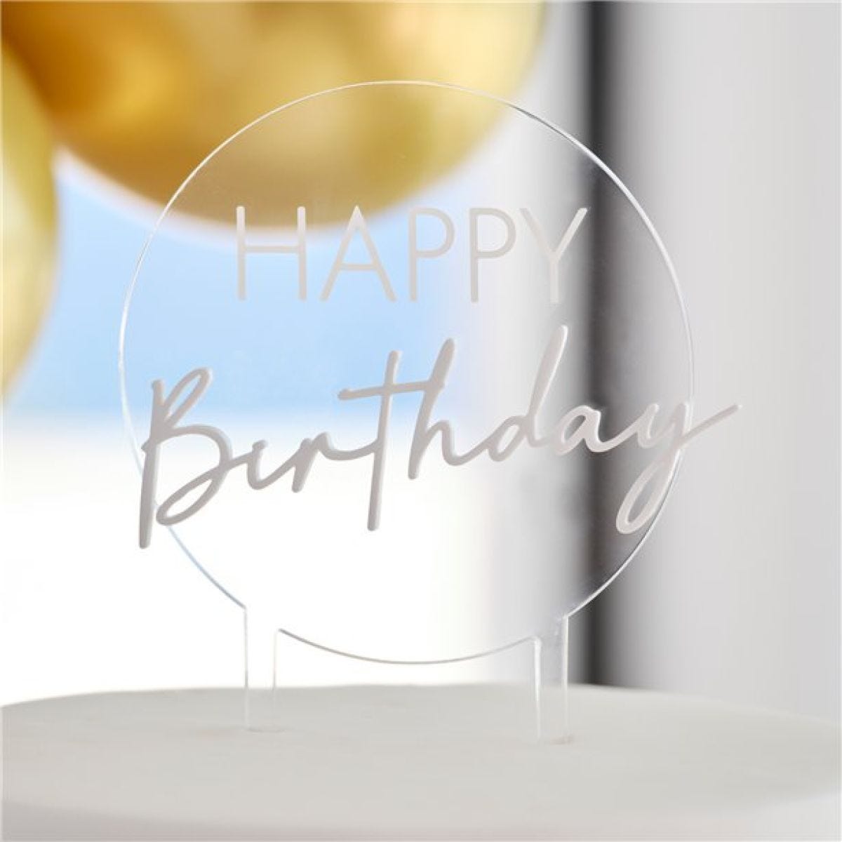 Clear & White &apos;Happy  Birthday&apos; Cake Topper