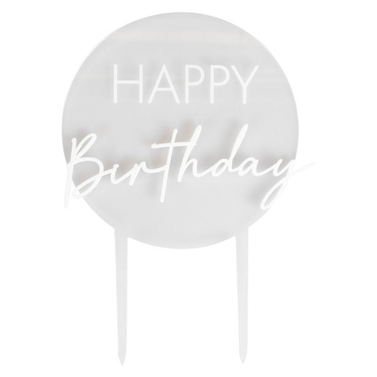 Clear & White &apos;Happy  Birthday&apos; Cake Topper