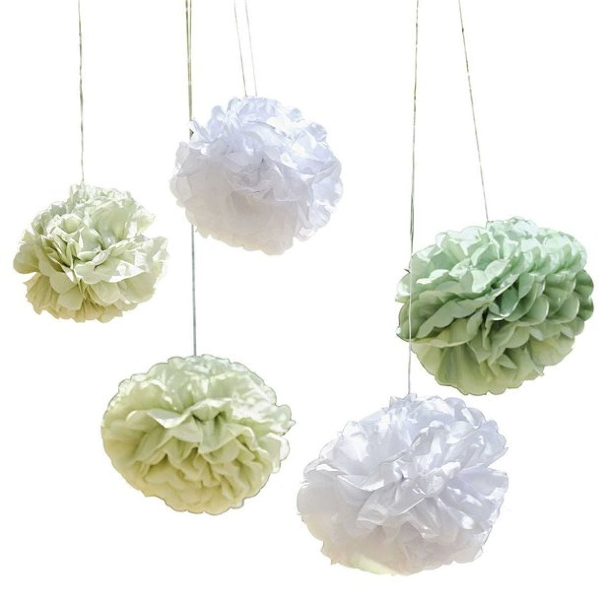 Green and White Paper Pom Pom Decorations