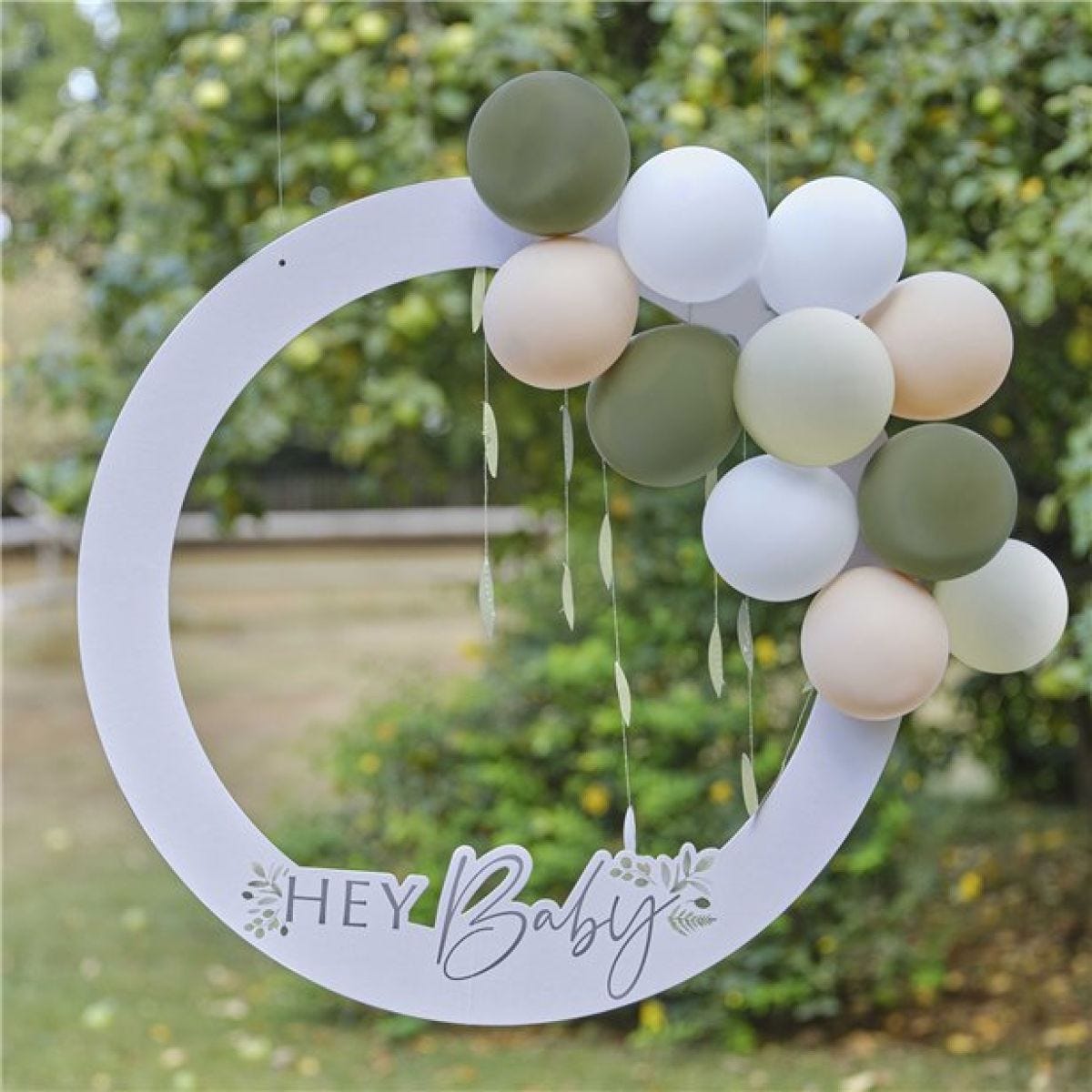 Botanical &apos;Hey Baby&apos; Photo Booth Frame With Balloons