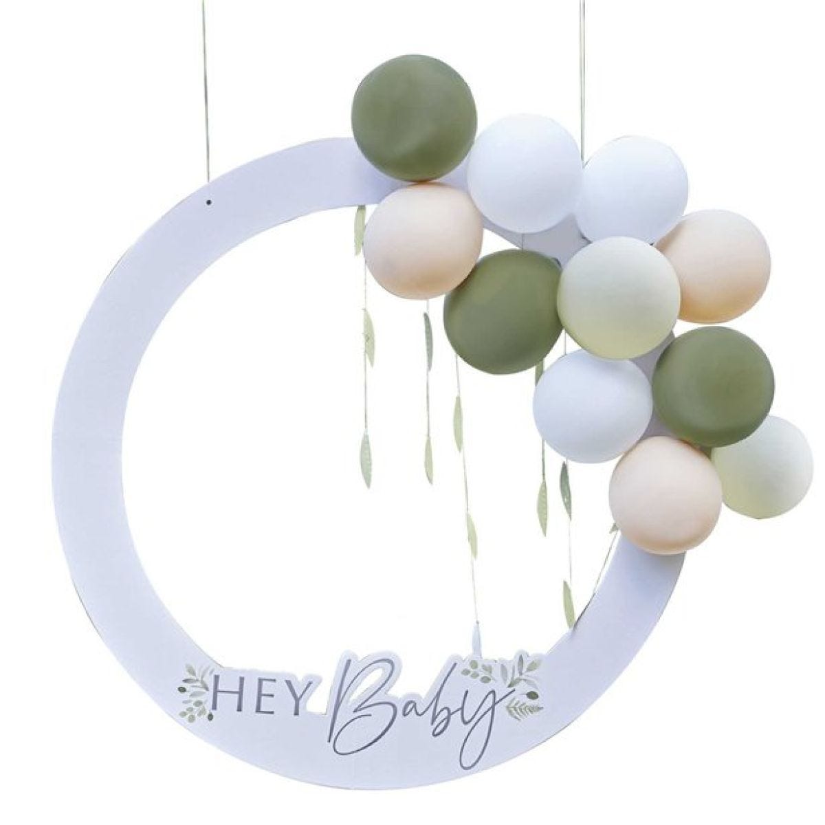 Botanical &apos;Hey Baby&apos; Photo Booth Frame With Balloons