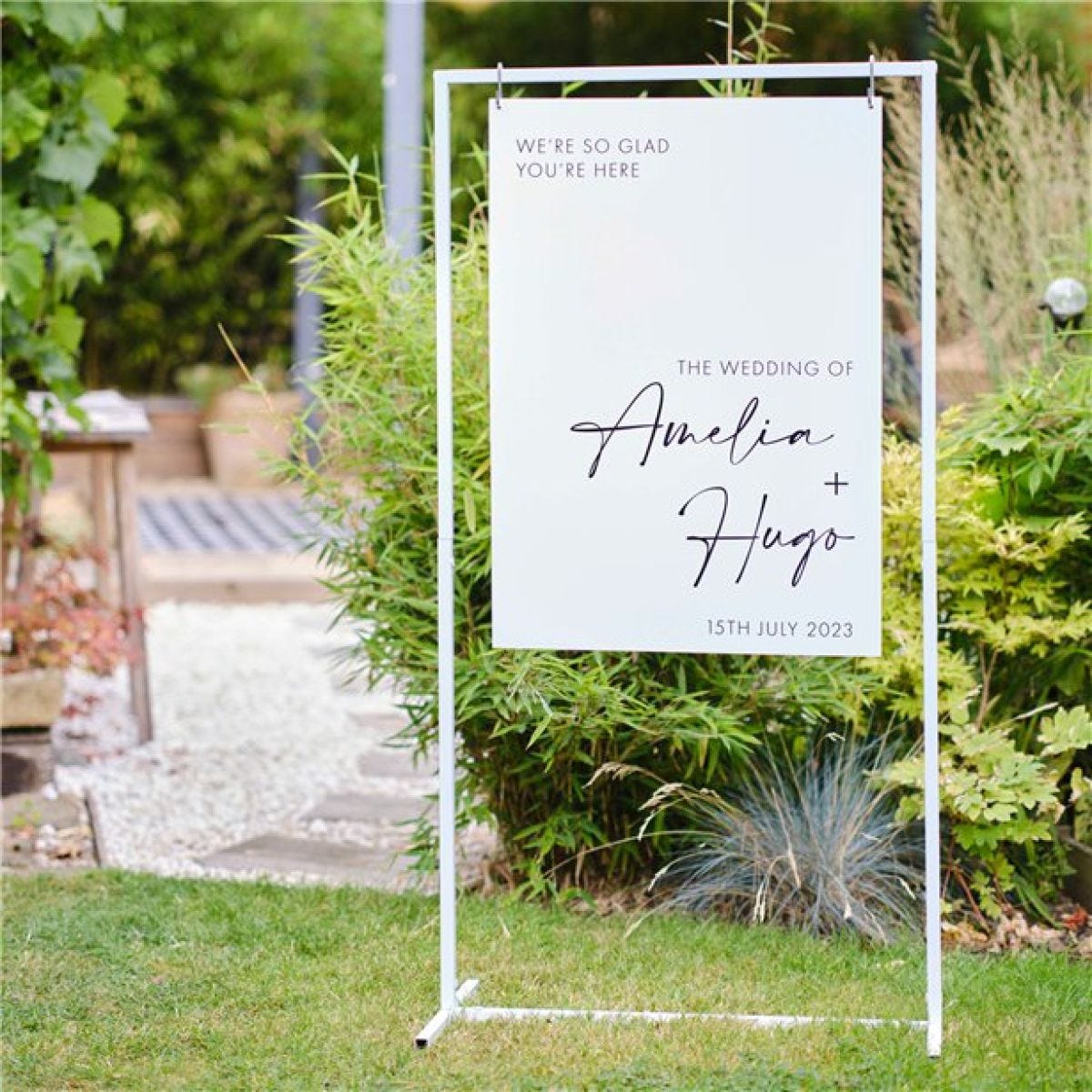 Contemporary Wedding White Metal A Frame Sign Stand