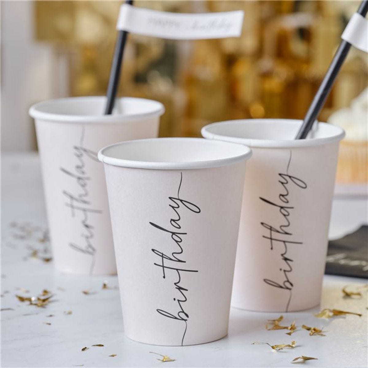Nude and Black Paper Birthday Cups - 266ml