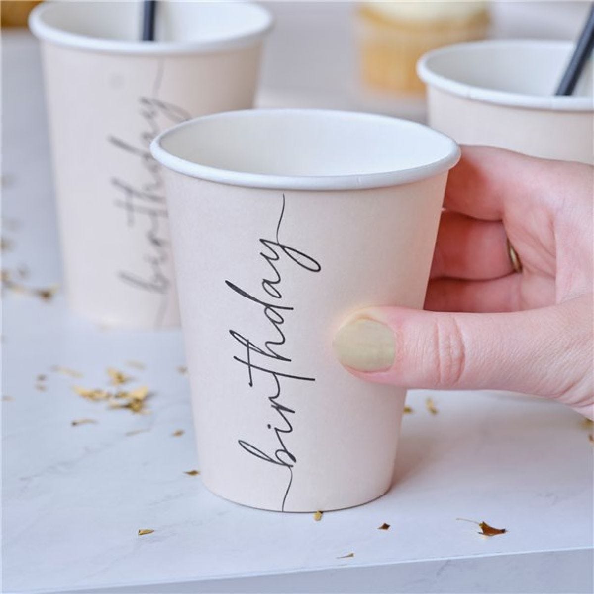 Nude and Black Paper Birthday Cups - 266ml