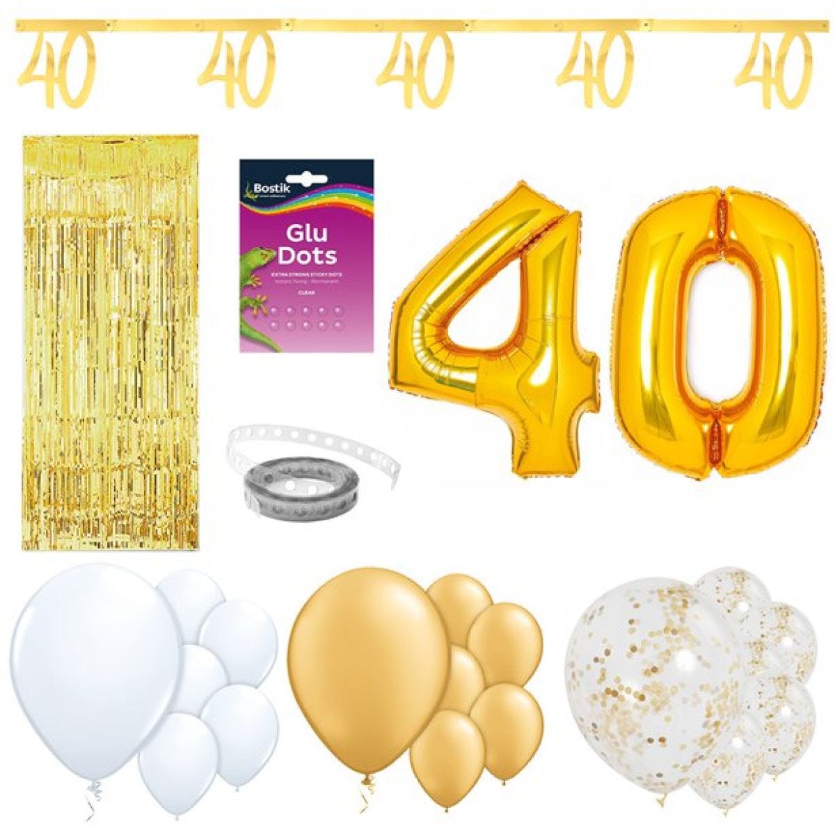40th White & Gold Milestone Decorating Kit