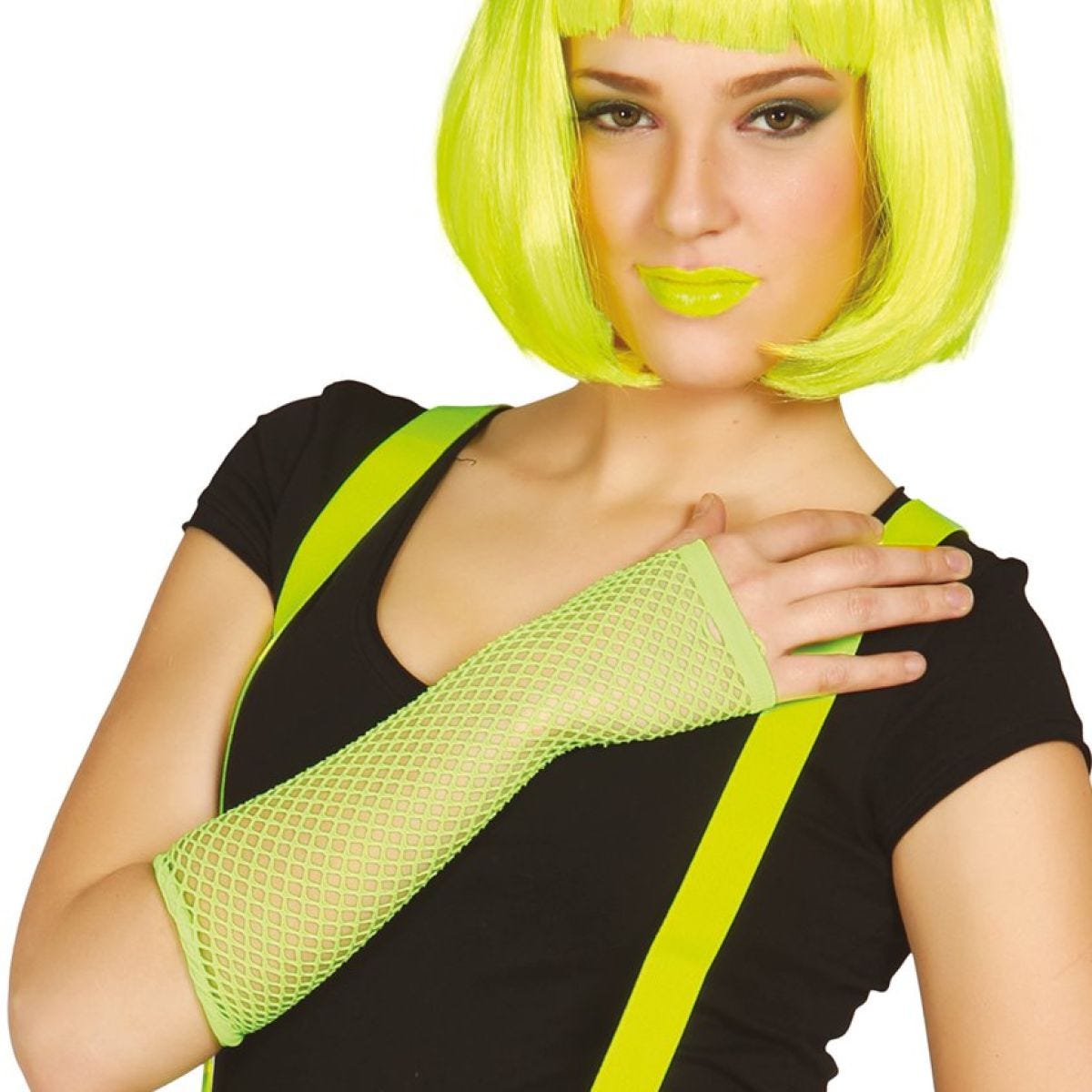 Long Neon Green Fishnet Gloves