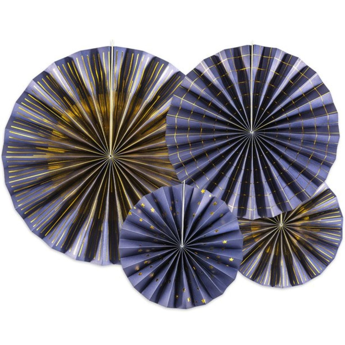 Navy Blue & Gold Mix Fan Decorations (4pk)