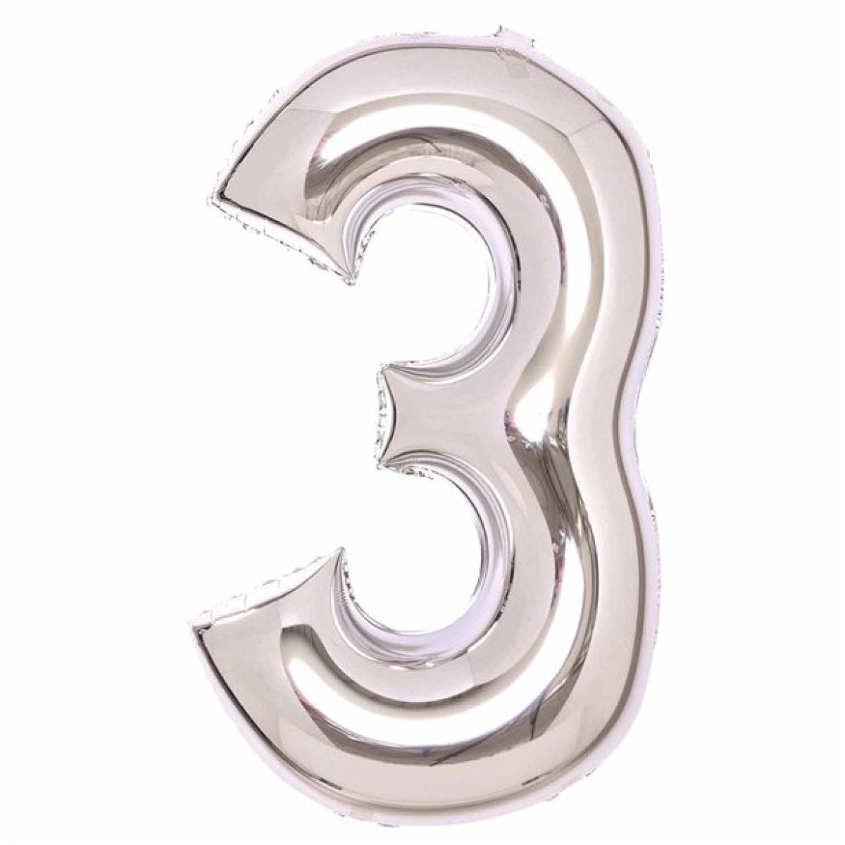 Number 3 Silver Foil Balloon - 34"