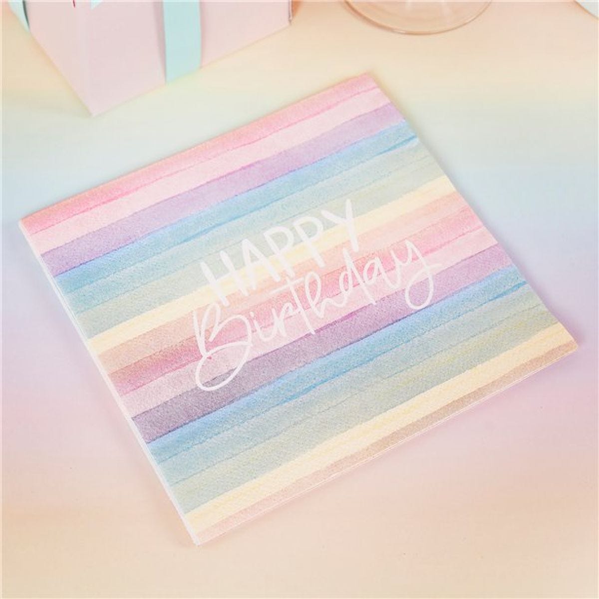 Eco Pastel Rainbow Happy Birthday Paper Napkins - 33cm