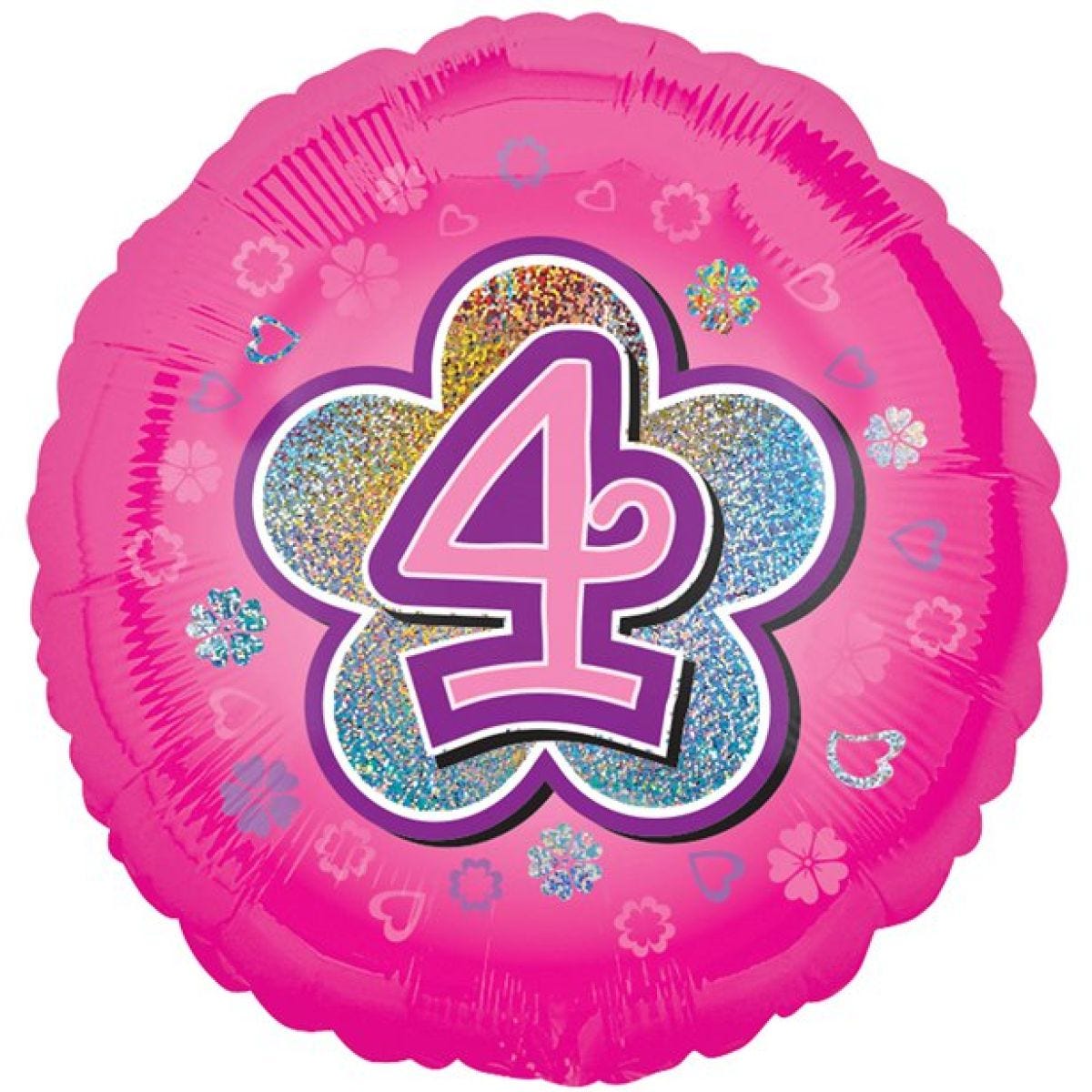 Age 4 Pink Flowers Balloon - 18" Foil