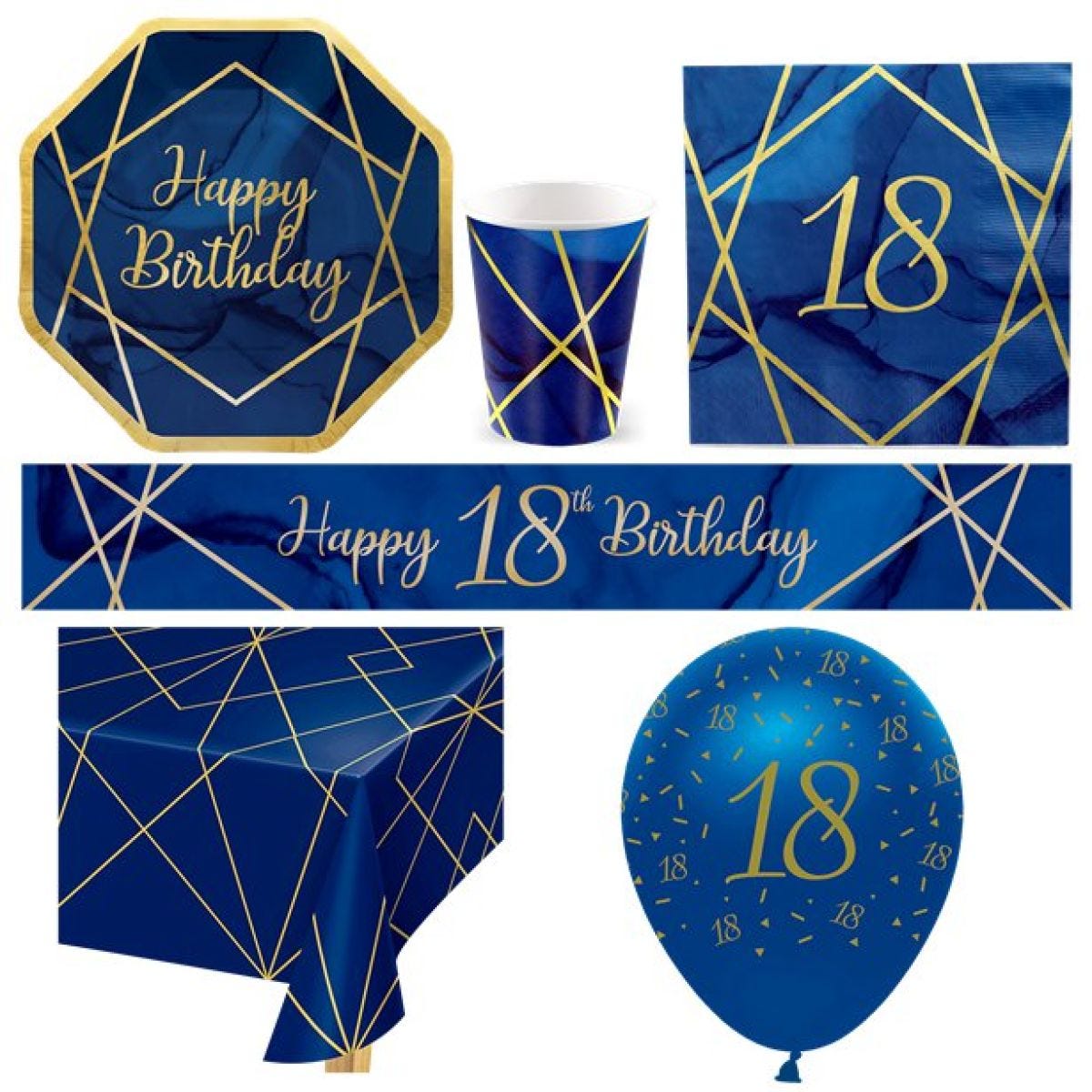 18th Navy & Gold Geode Party Pack - Deluxe Pack for 8