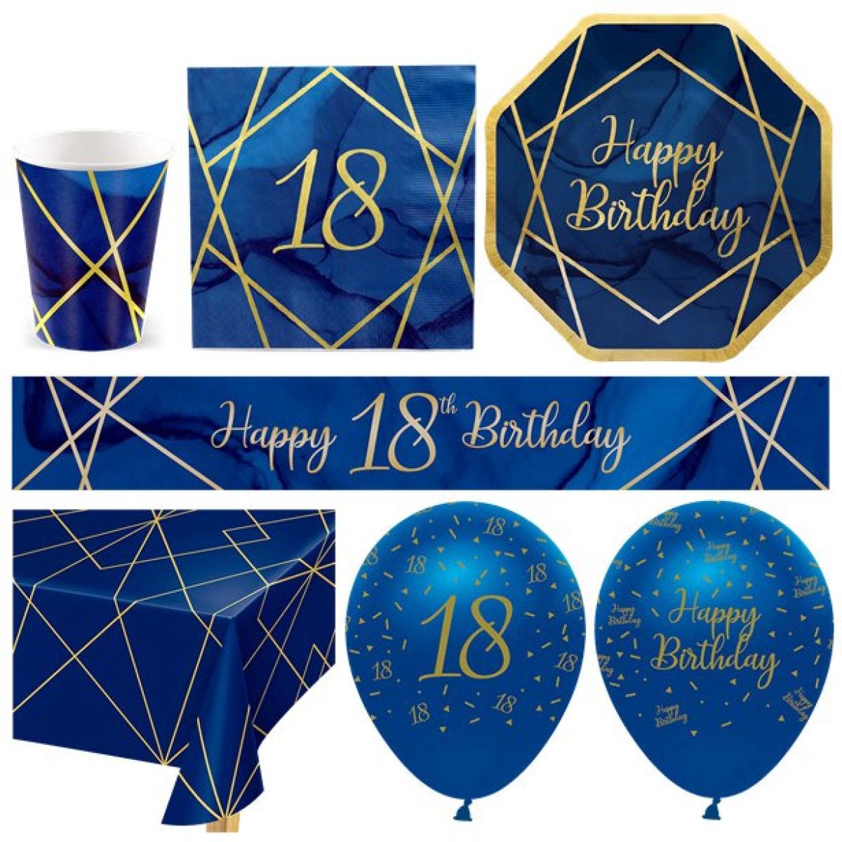 18th Navy & Gold Geode Party Pack - Deluxe Pack for 16