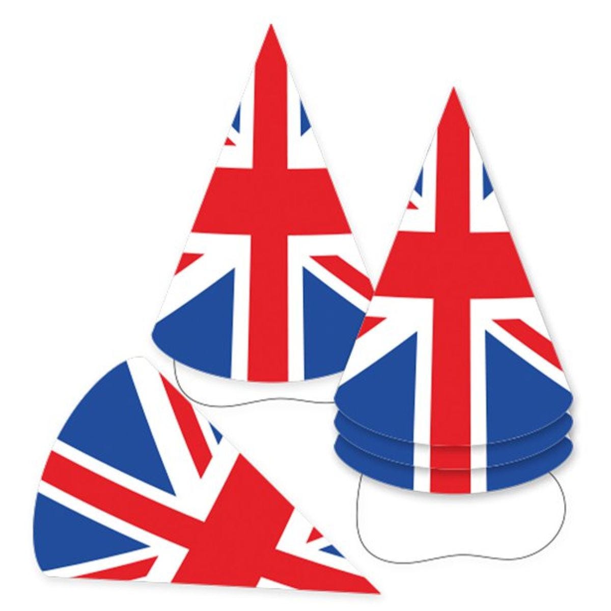 Union Jack Cone Party Hats - 17cm (6pk)